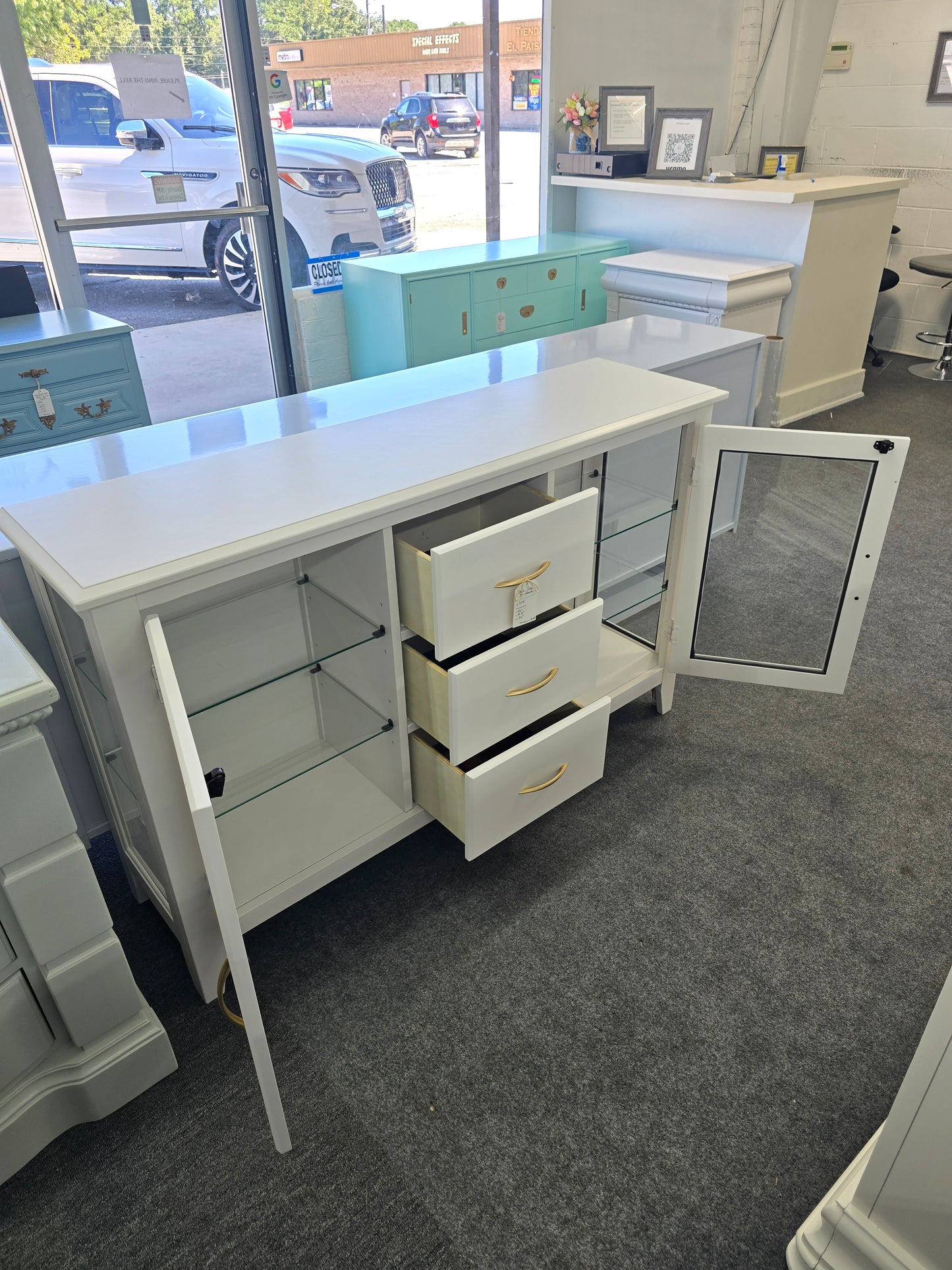 Pale pink TV stand
