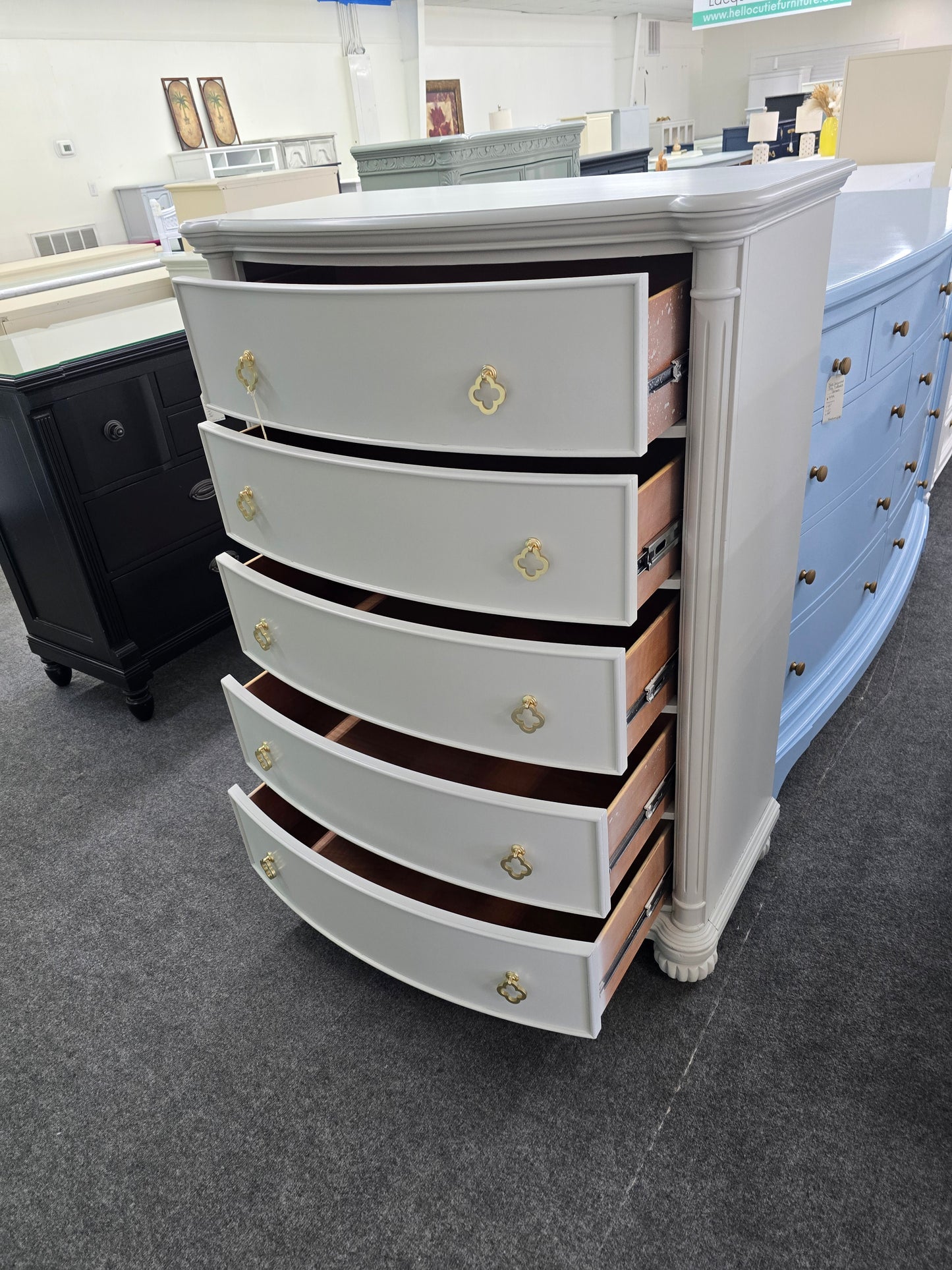 Gray rall bowfront chest