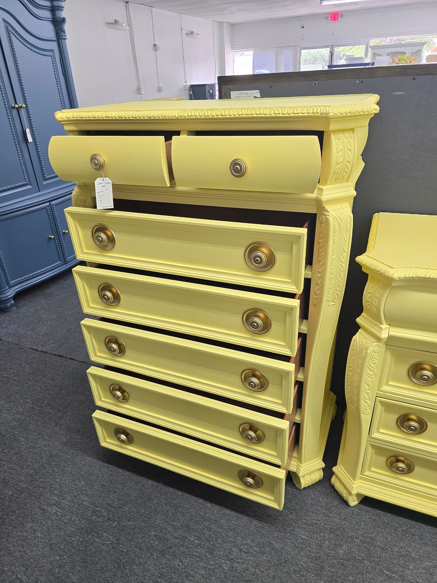 Cute soft yellow carved chest