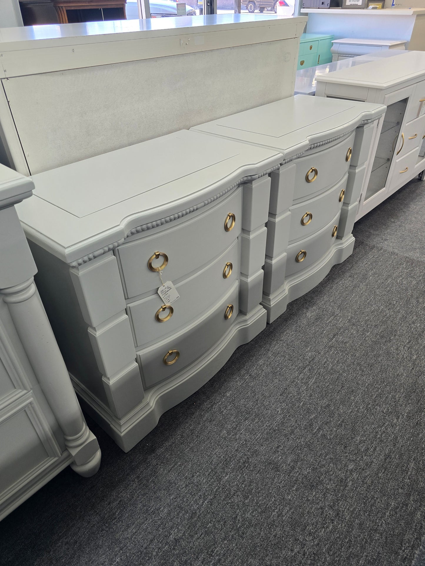 Big gray pair of nightstands