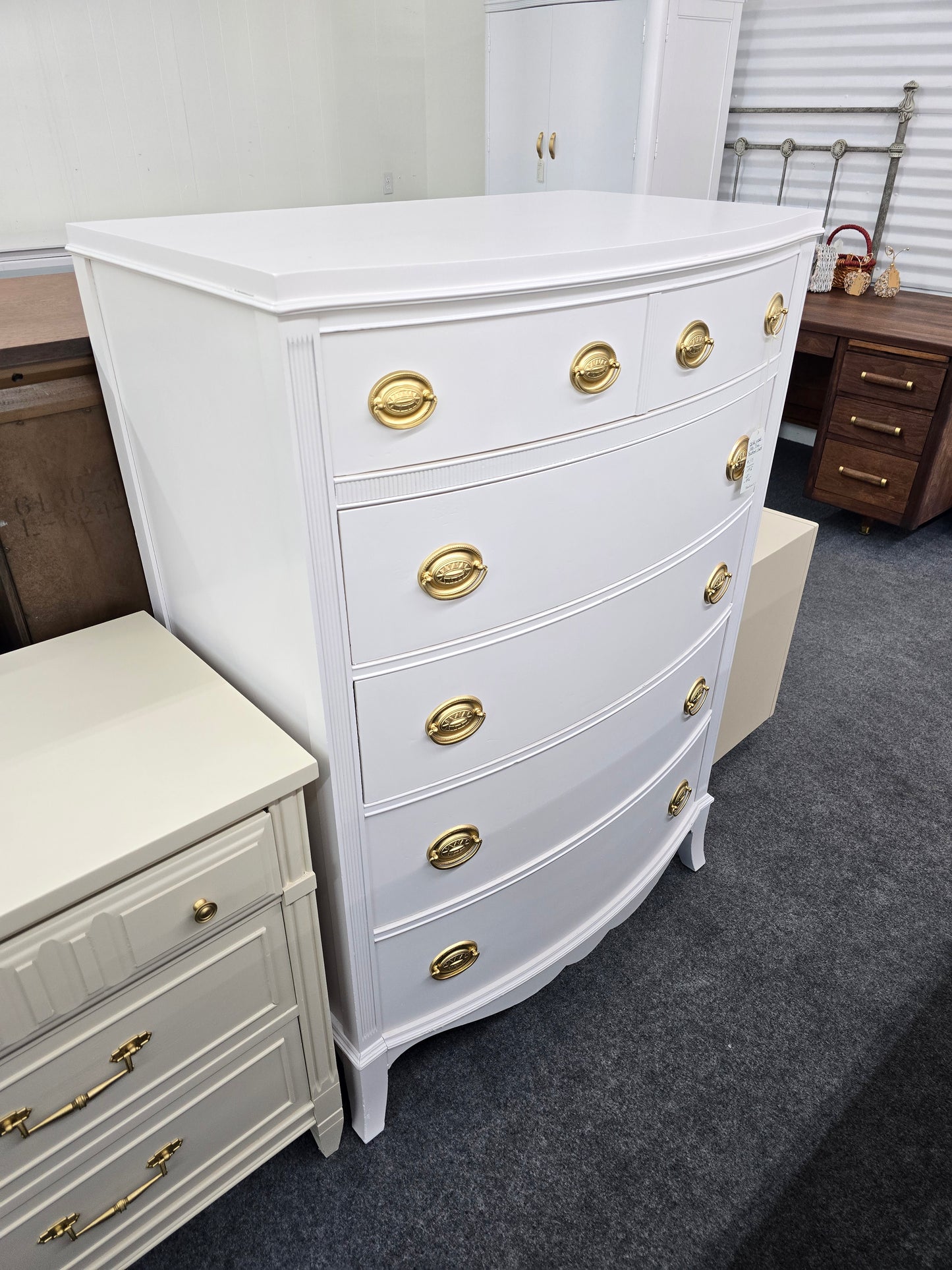 Bowfront pale pink chest