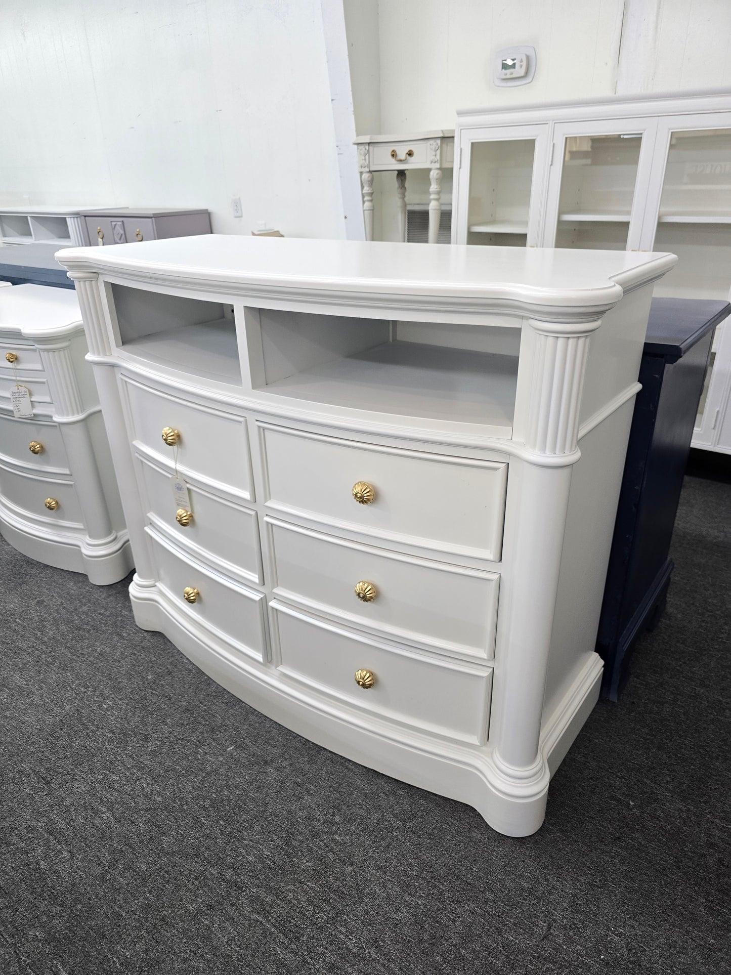 Beautiful off-white bowfront dresser/stand