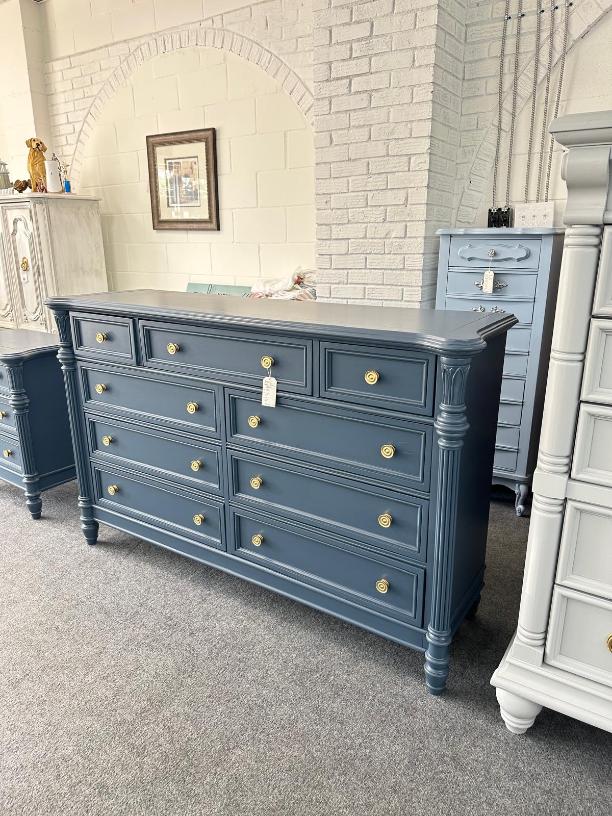 Bassett solid wood dark blue dresser