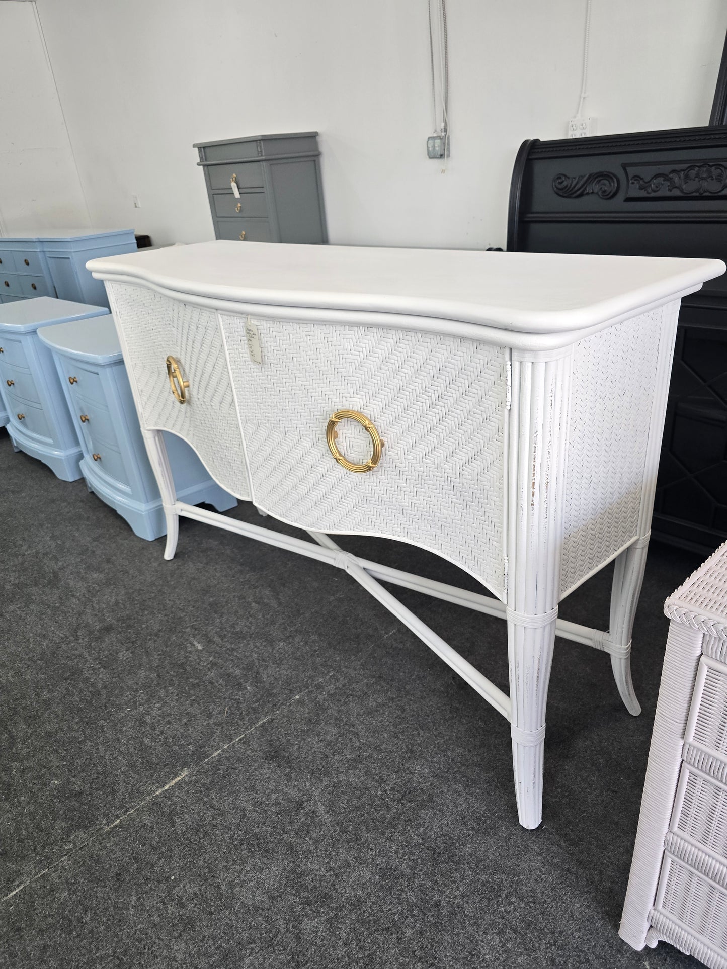 Gorgeous white Distressed rattan buffet