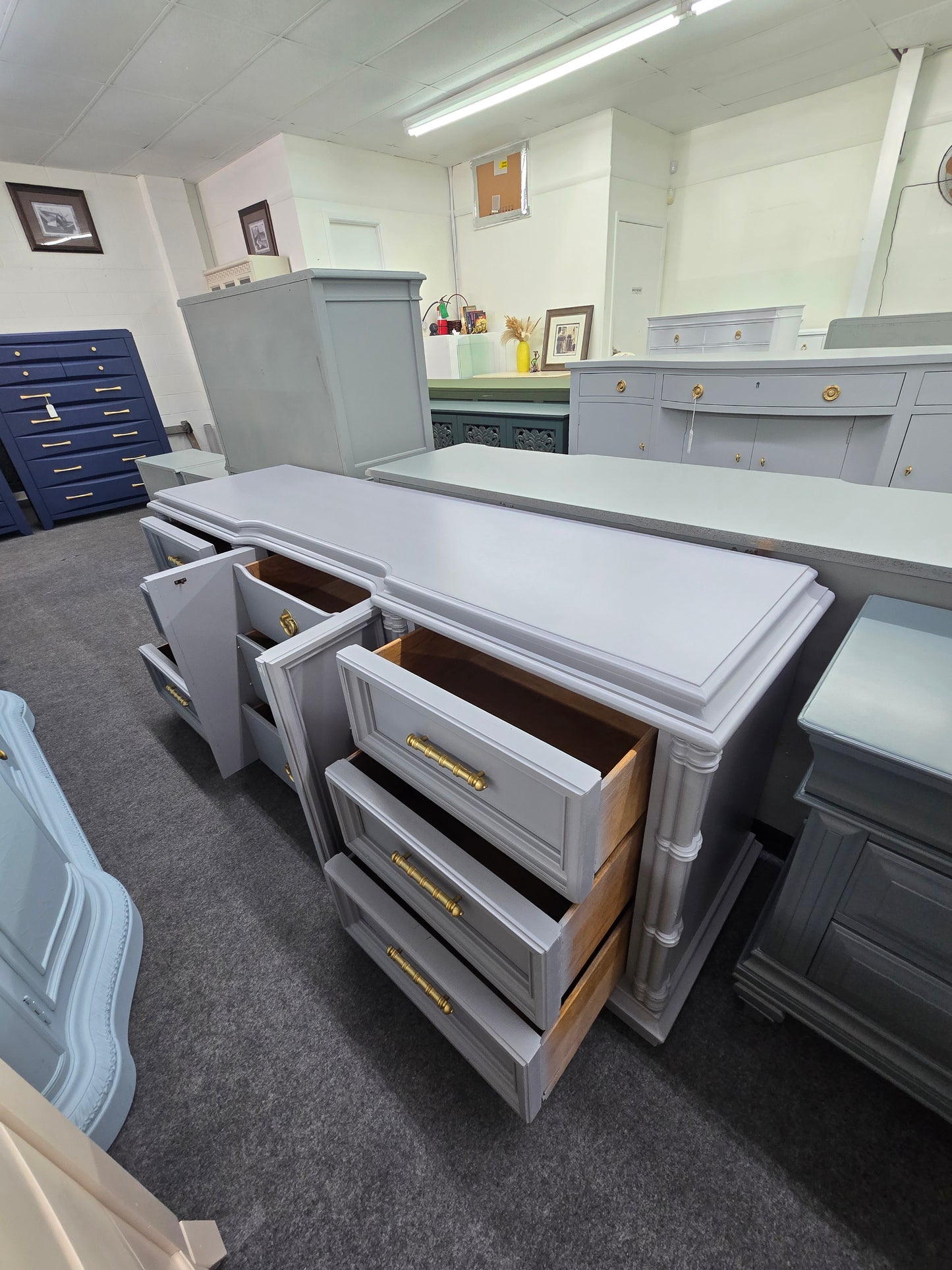 Vintage gray National Mt Airy dresser