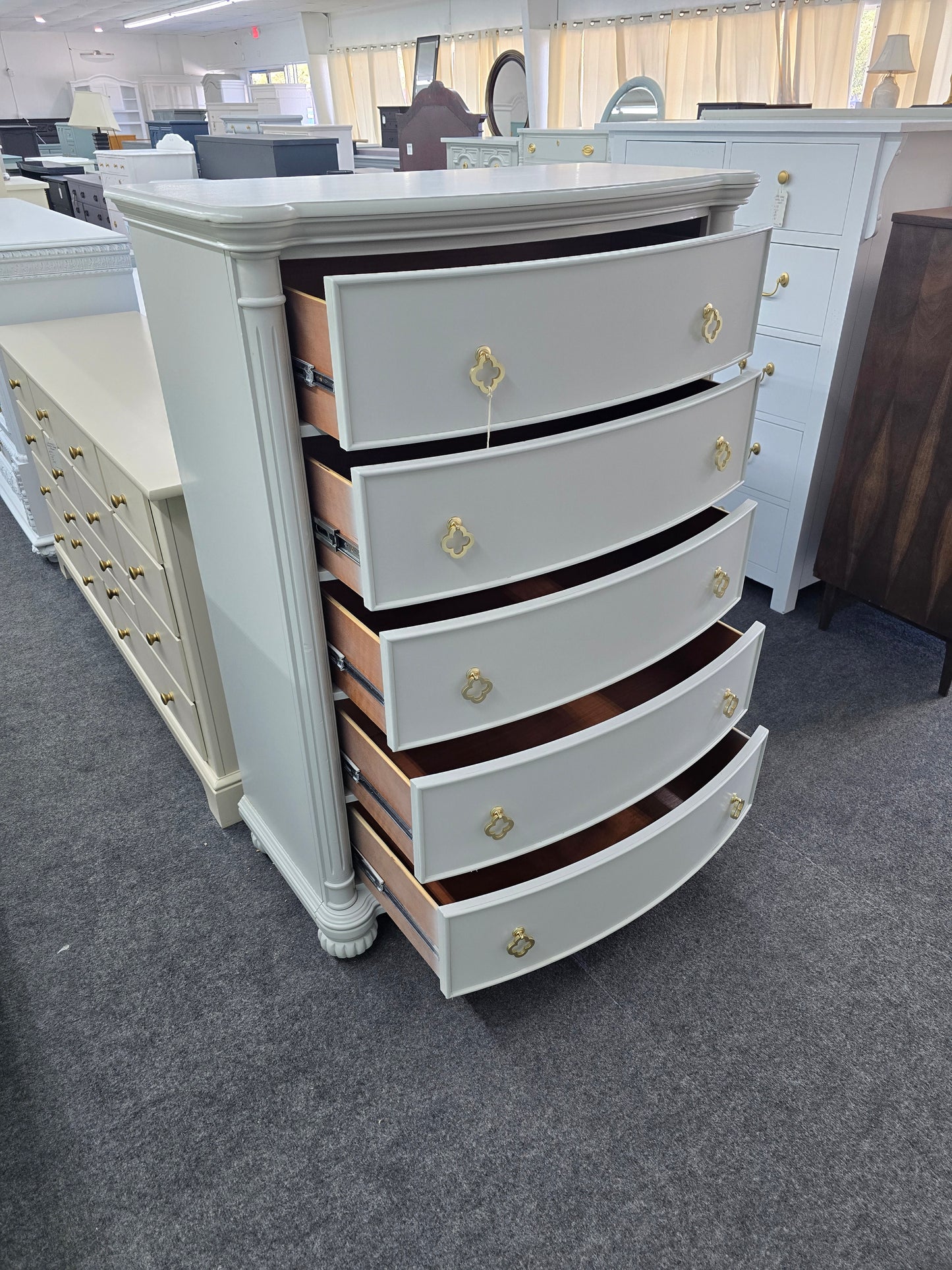 Gray rall bowfront chest