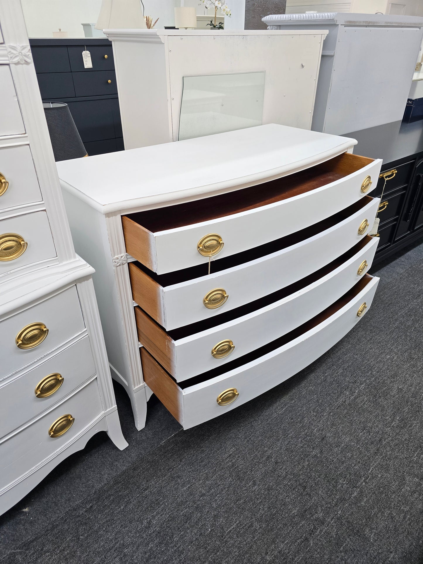 Solid wood white Distressed bowfront dresser