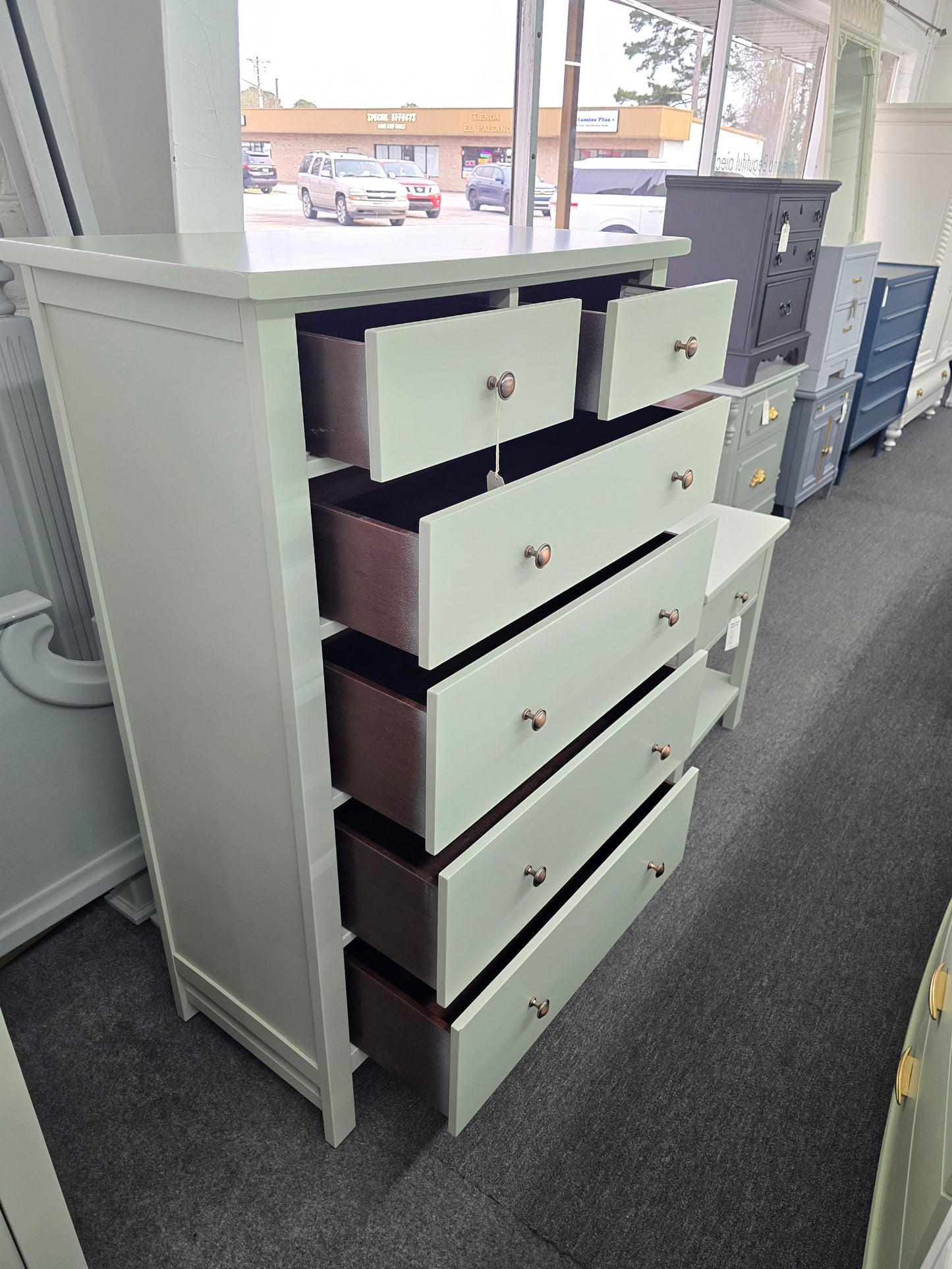 Green lacquered tall chest