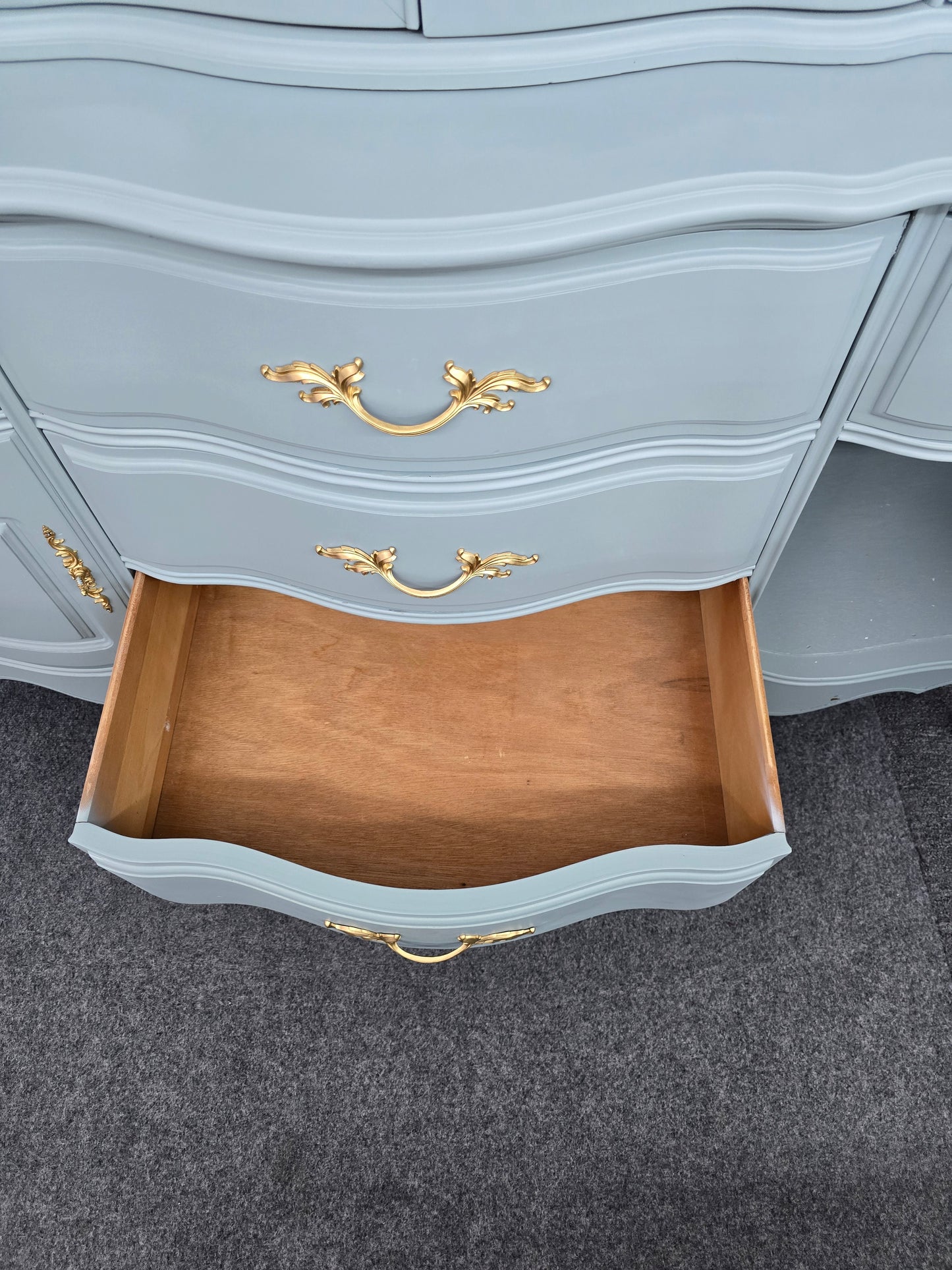 Solid wood teal french provincial china caninet