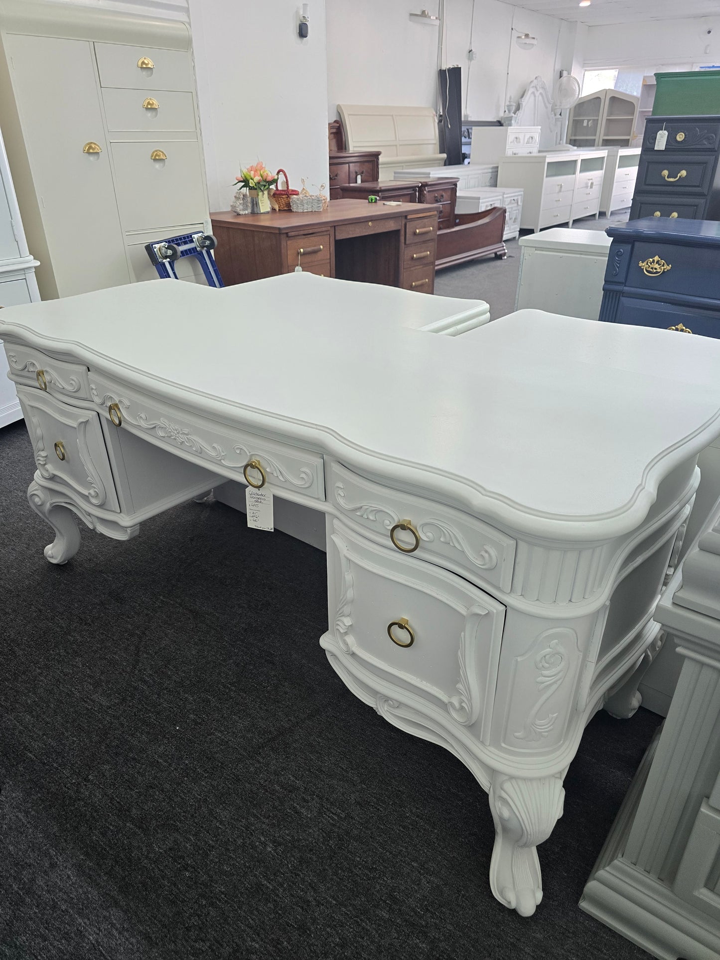 Beautiful alabaster desk carved