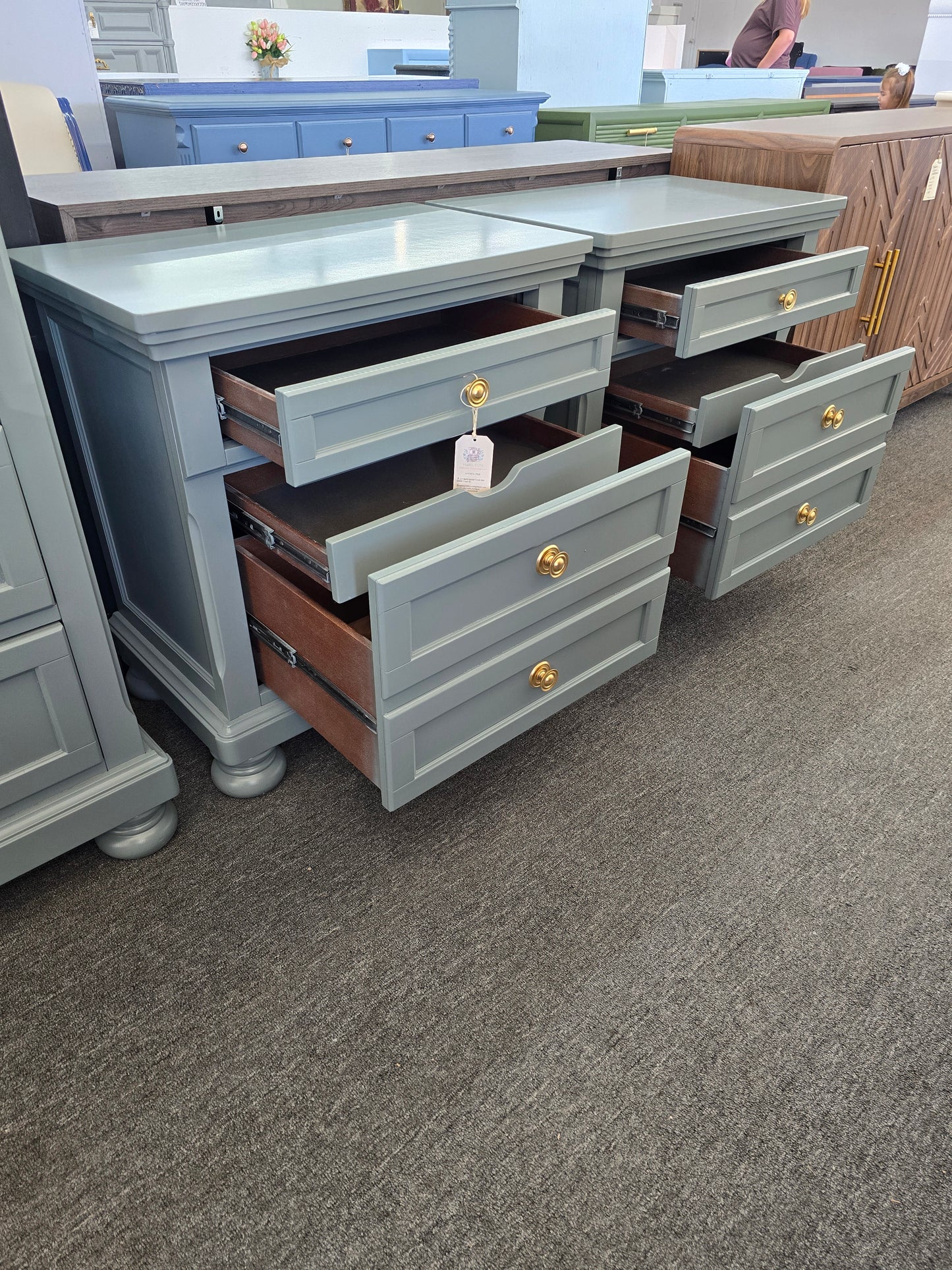 Green lacquered pair of nightstands