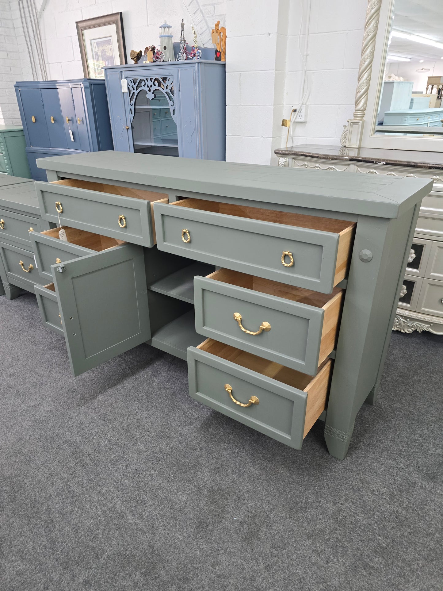 Pewter green farmhouse dresser