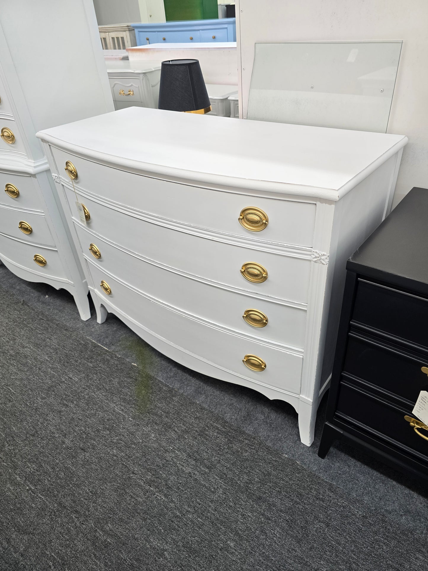 Solid wood white Distressed bowfront dresser