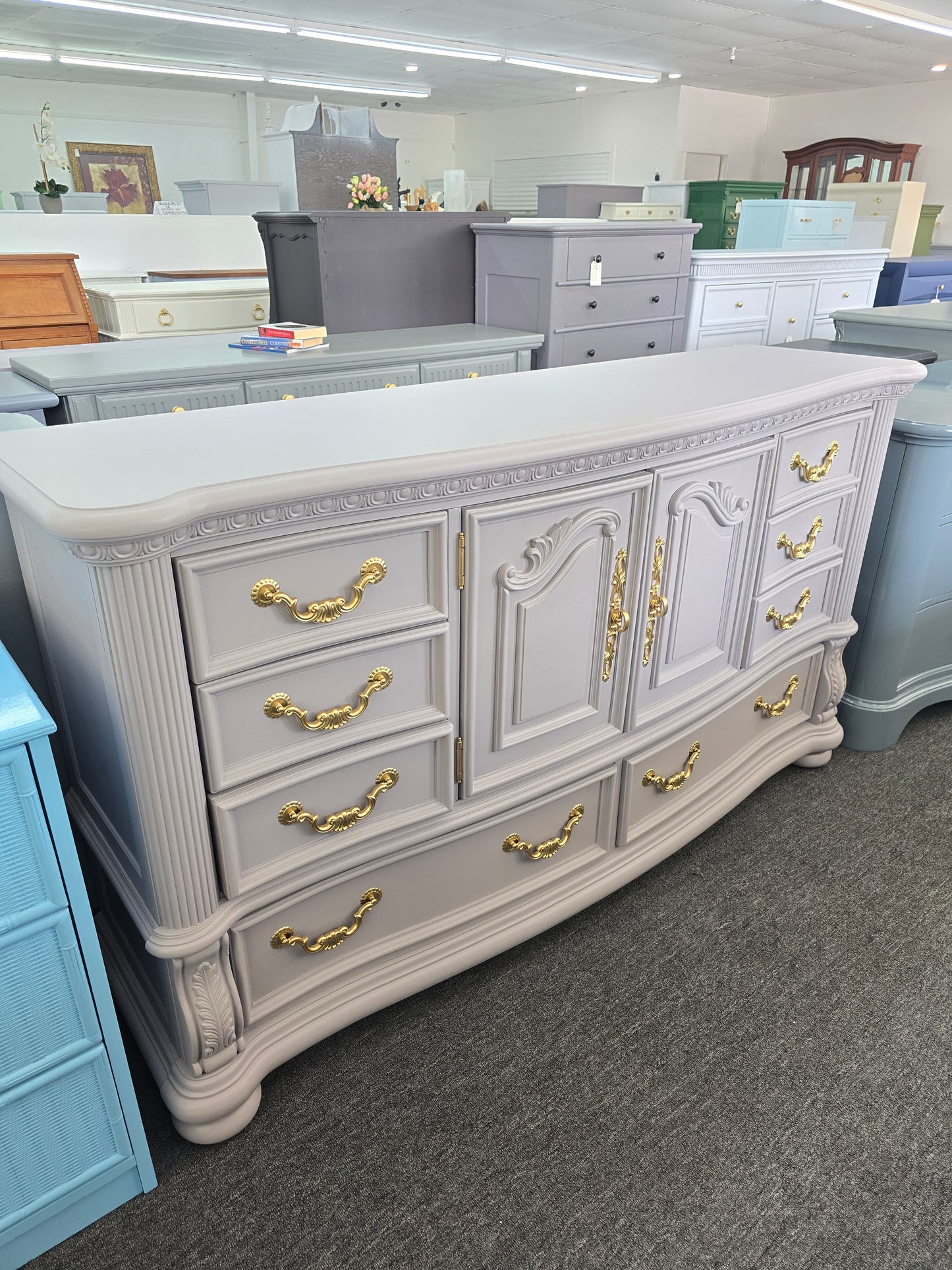 Solid wood purple dresser