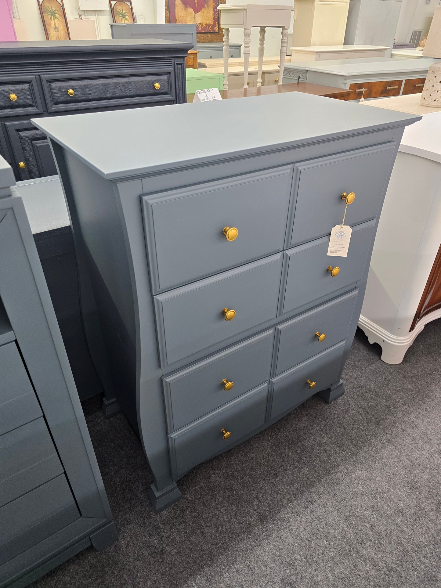 Solid pine blue gray chest