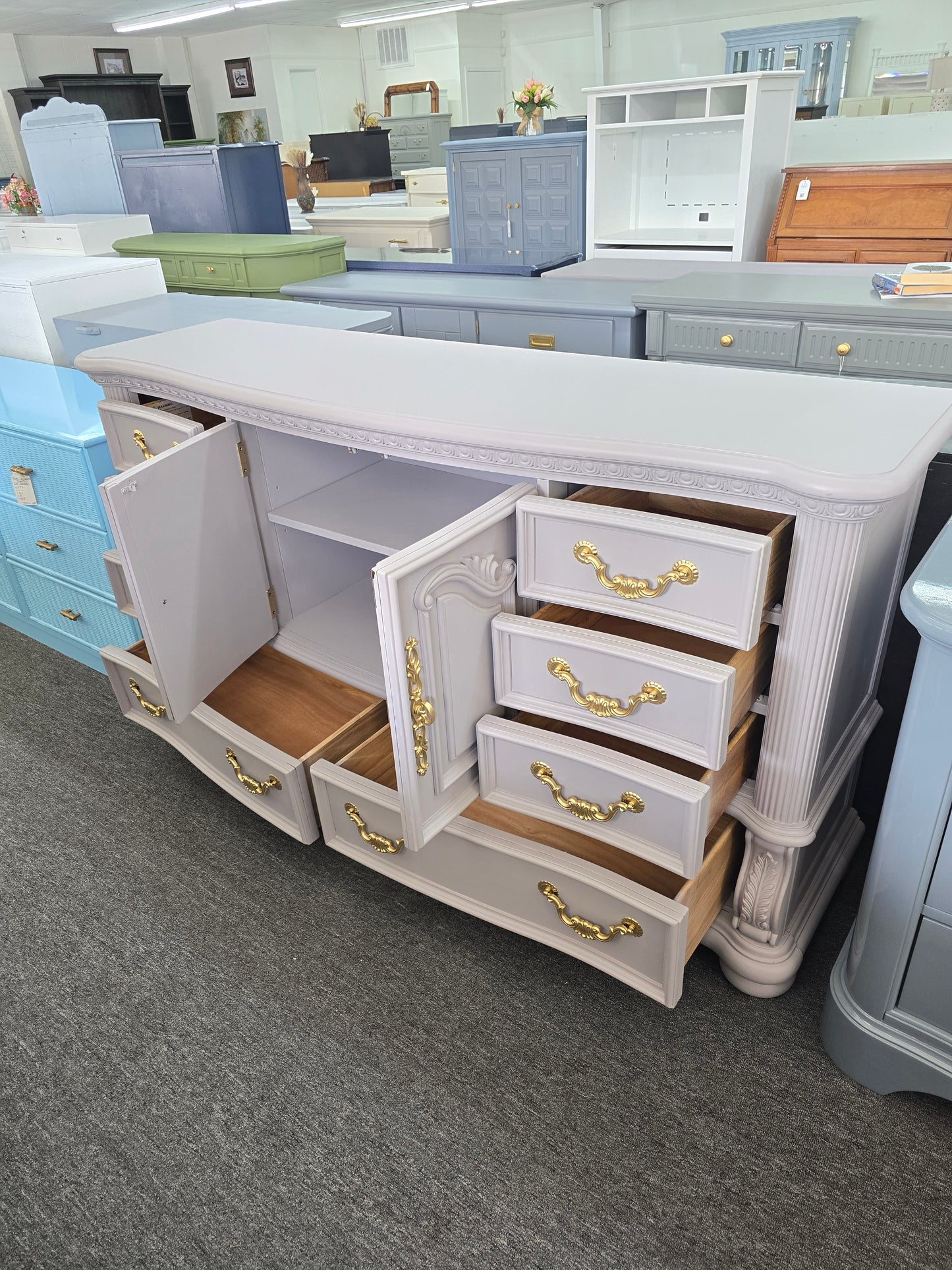 Solid wood purple dresser