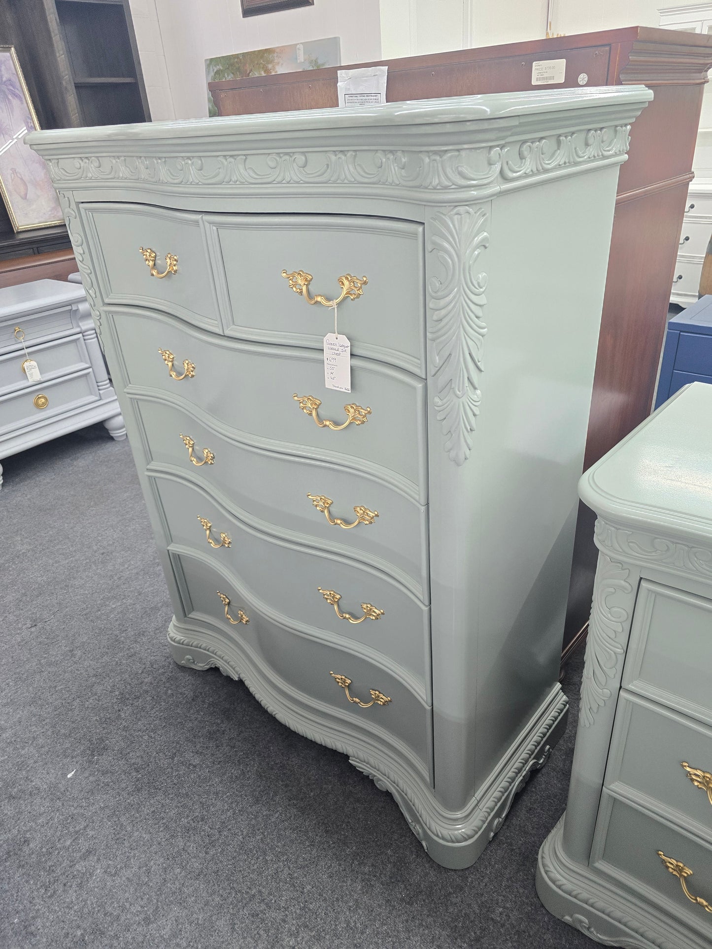 Green carved lacquered chest