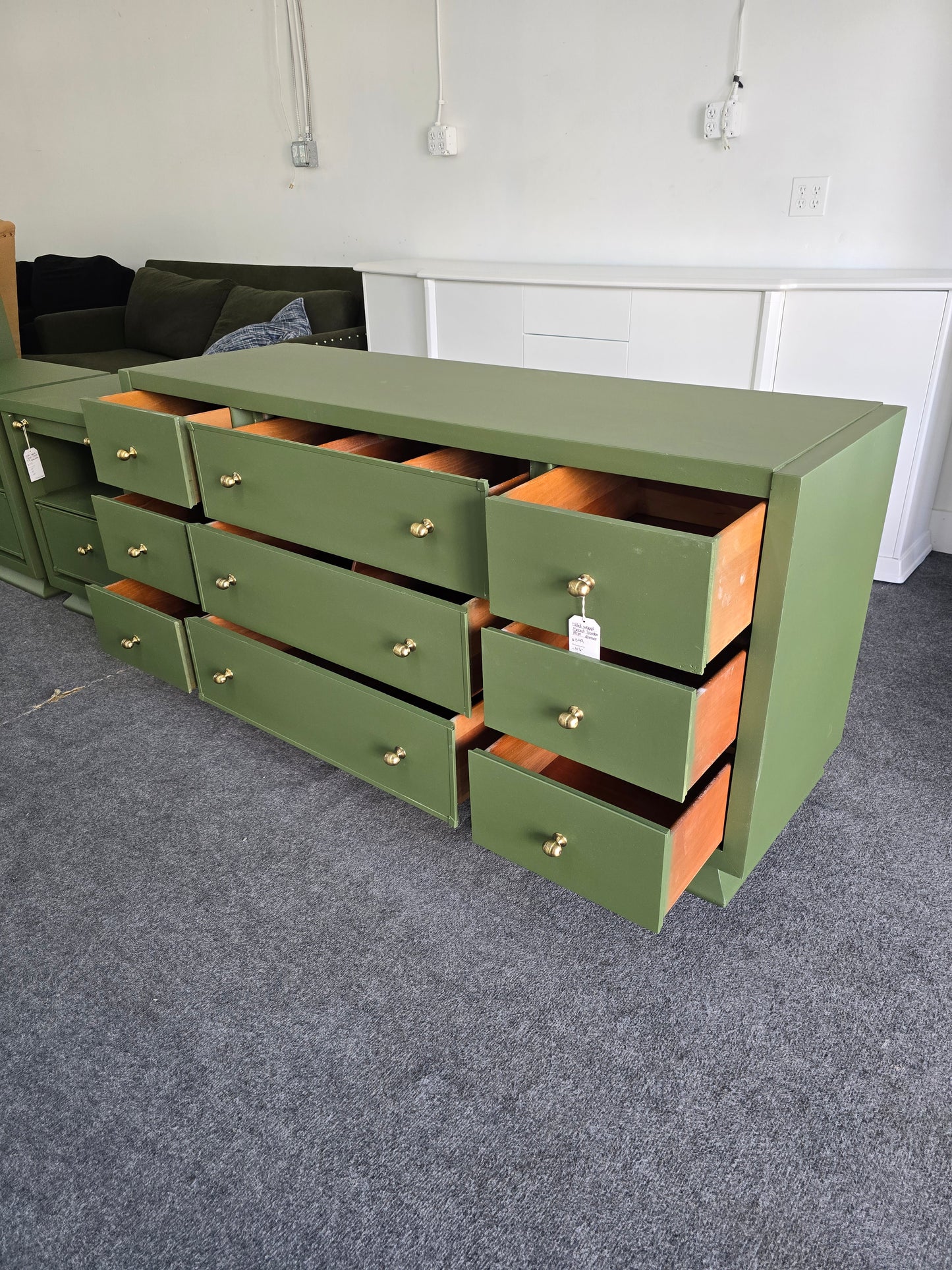 Solid wood MCM green long dresser