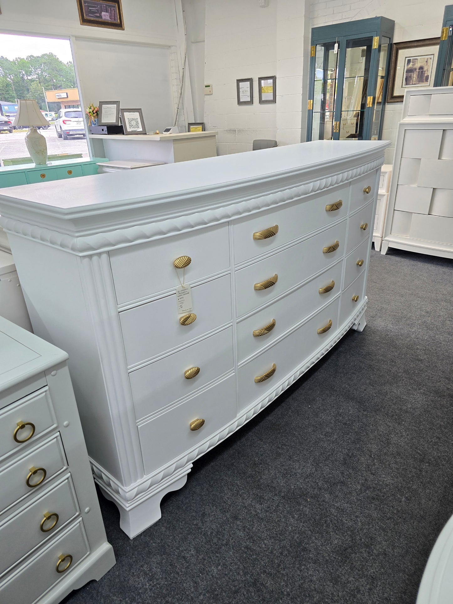 Gorgeous 12 drawers white bowfront dresser