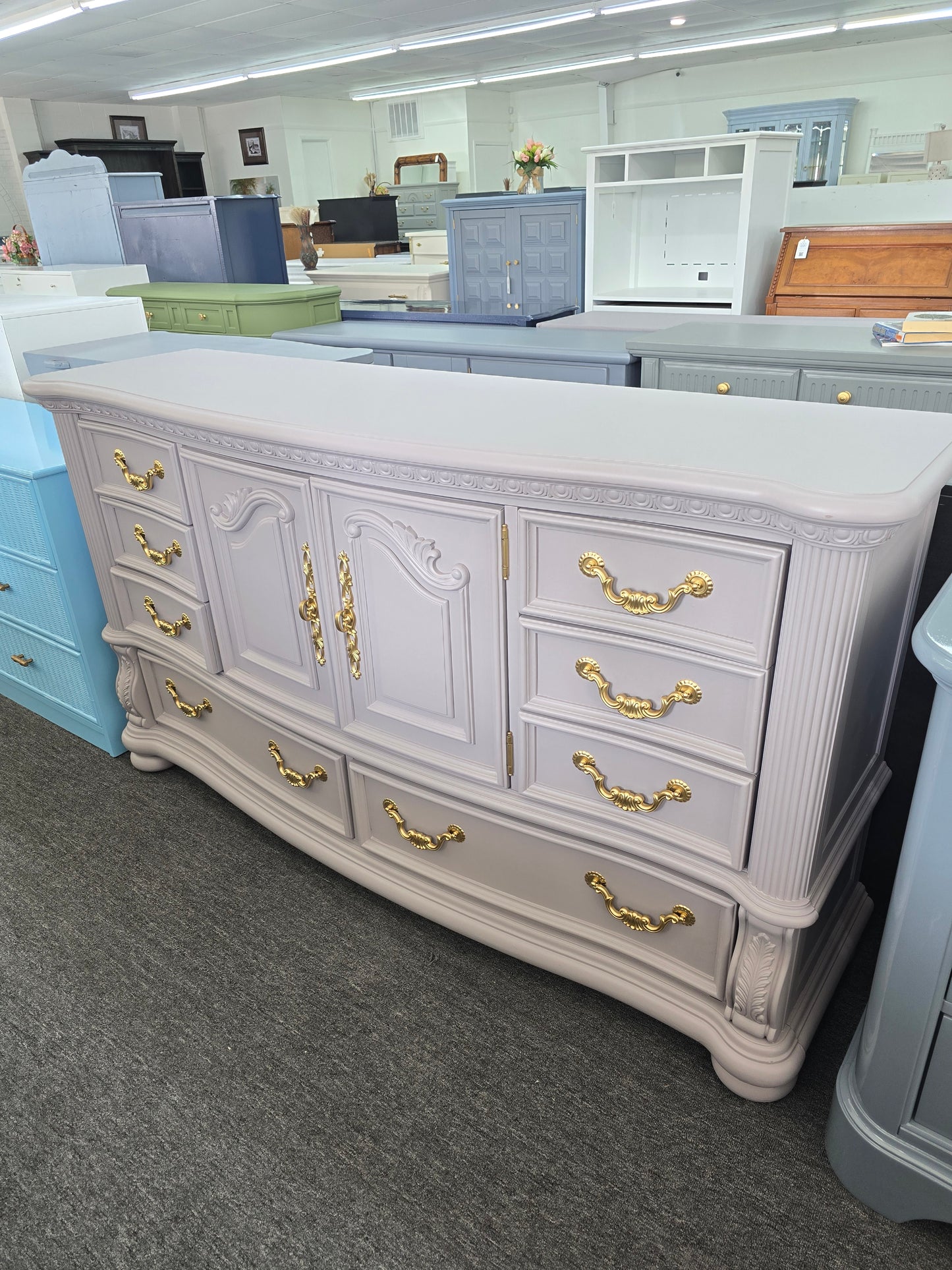 Solid wood purple dresser