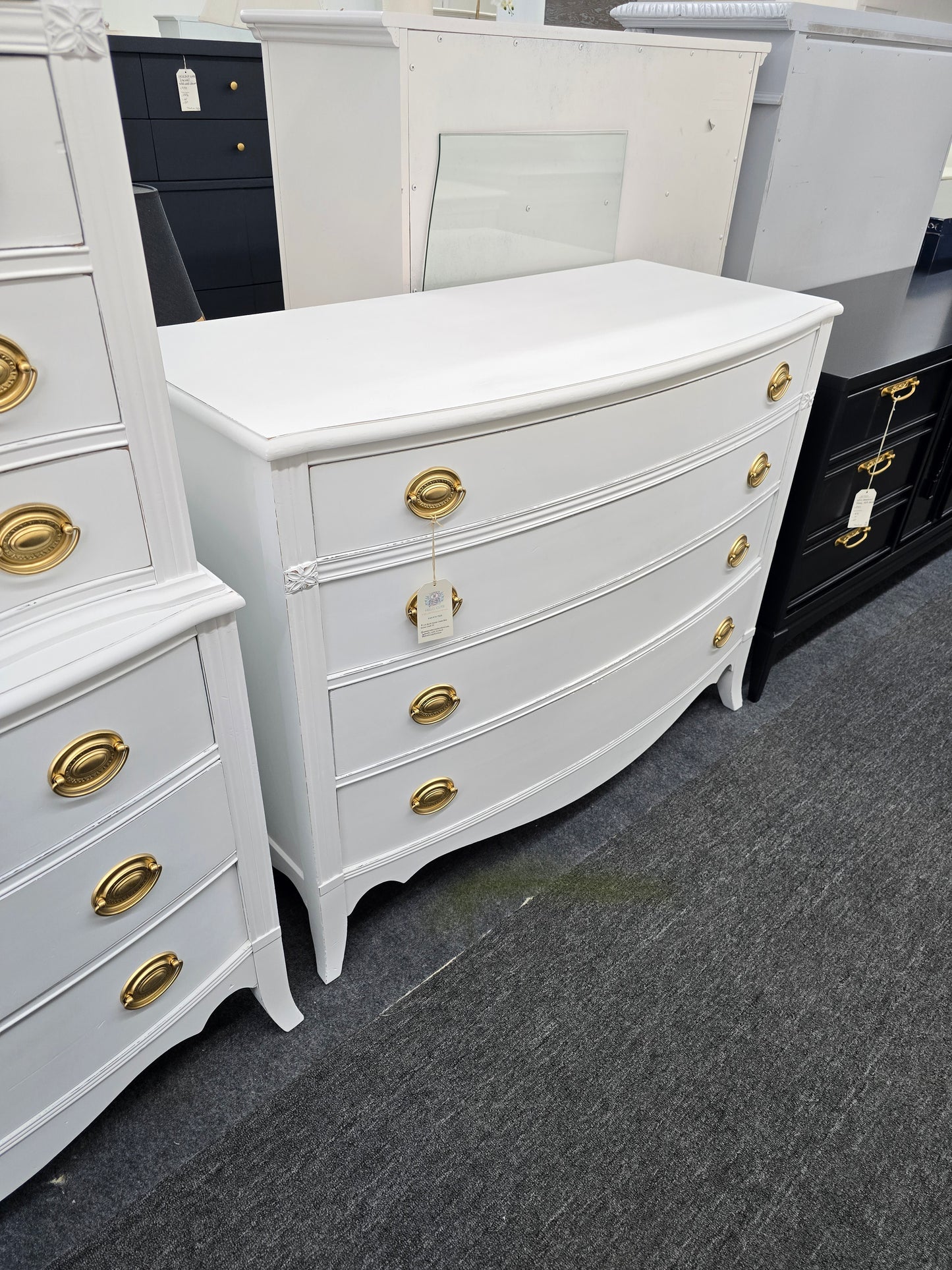Solid wood white Distressed bowfront dresser