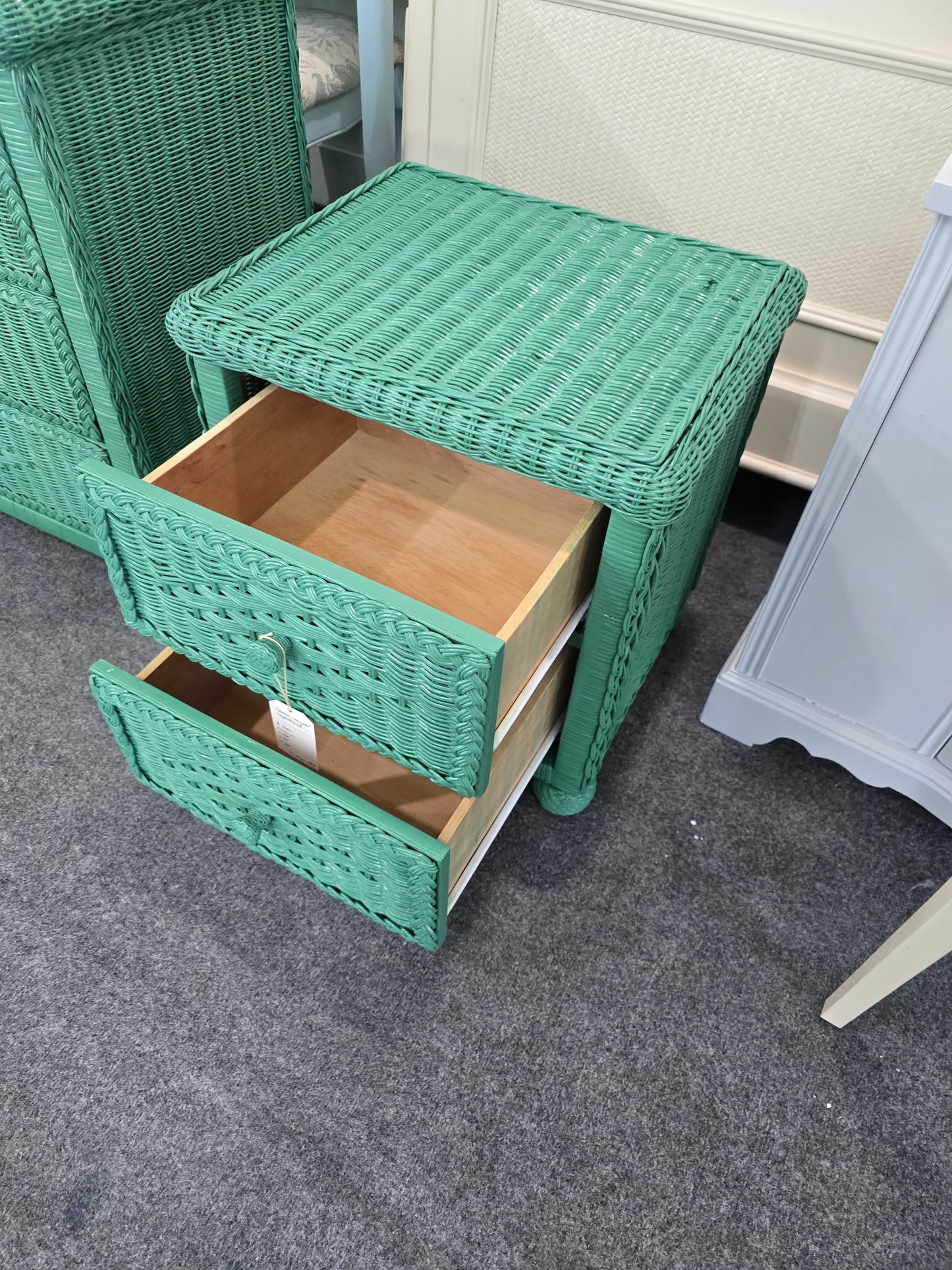 Green wicker nightstand