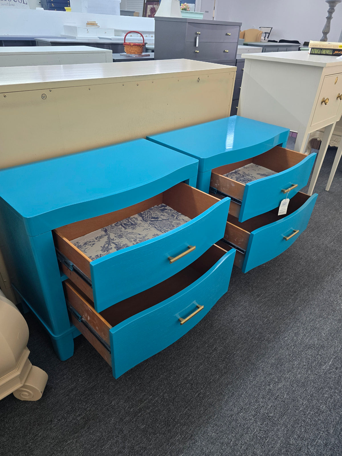 Pair of blue Lacquered nightstands