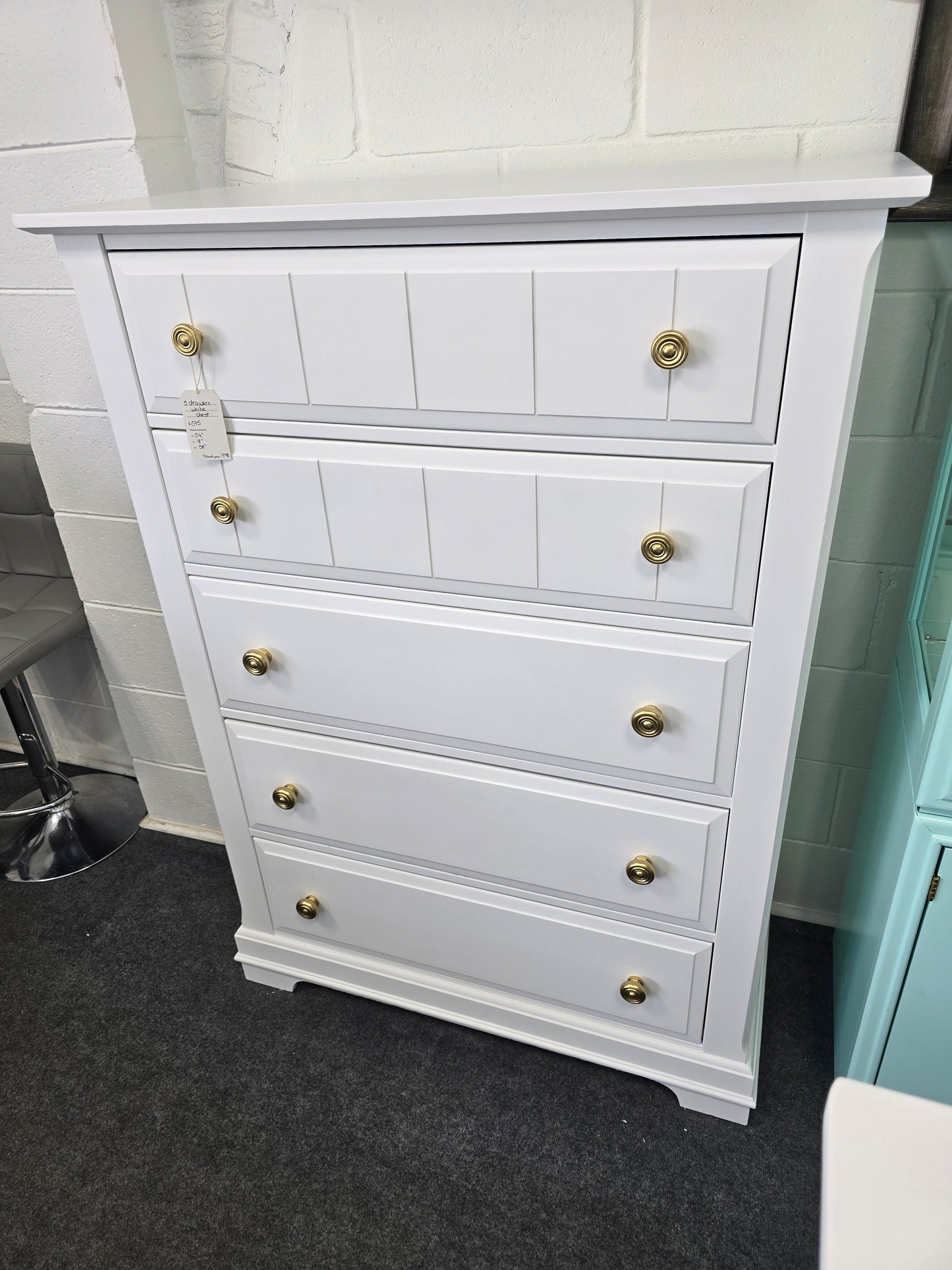 Solid wood white 5 drawers chest