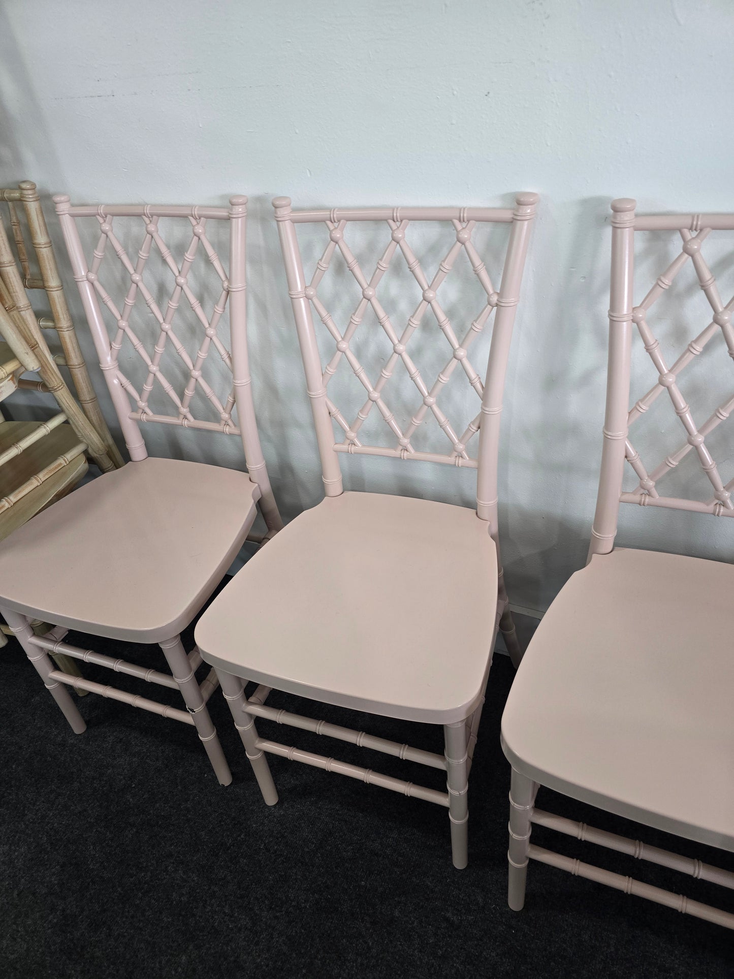 4 bamboo pink lacquered chairs