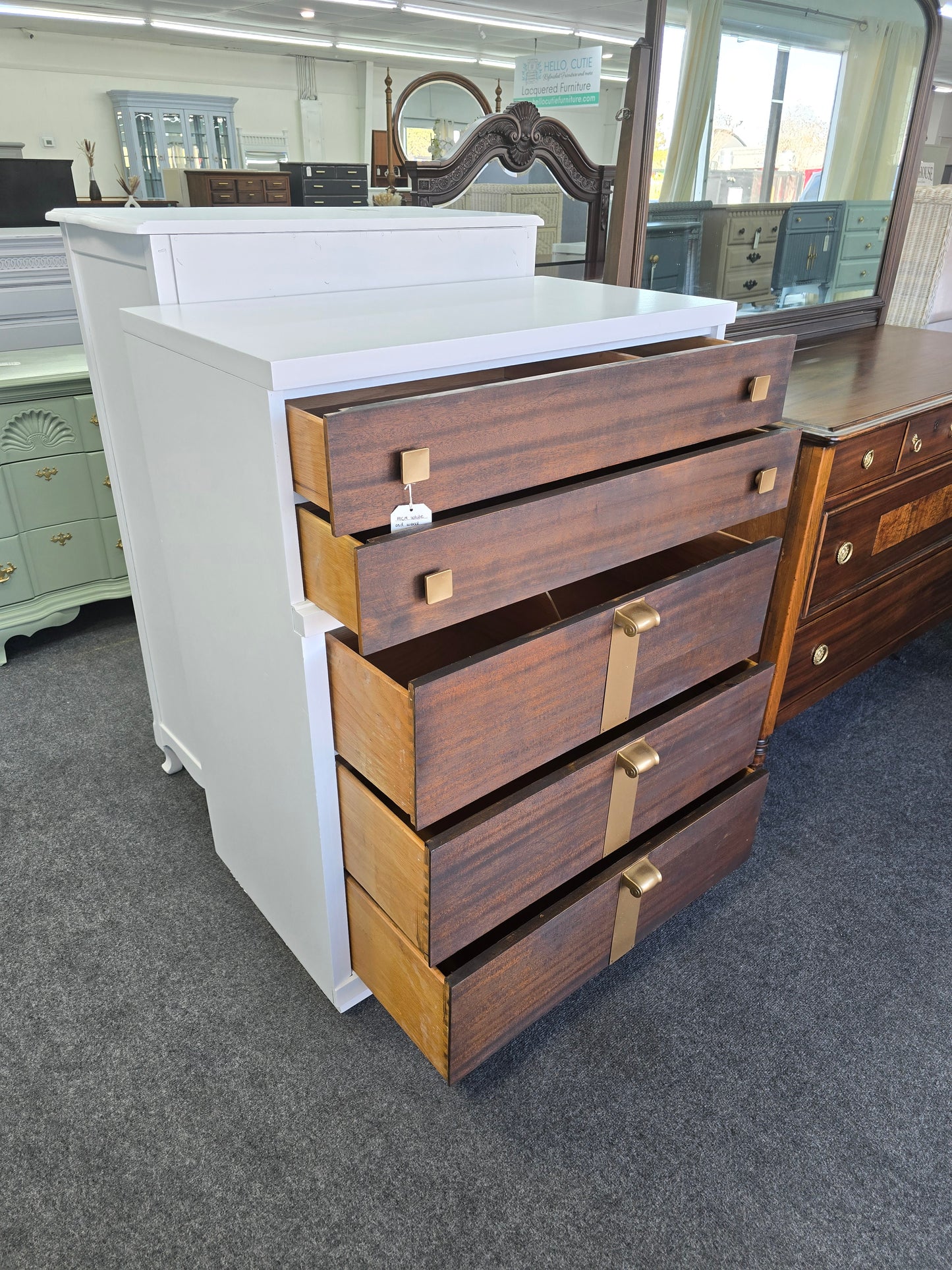 American of Martinsville MCM white/wood chest
