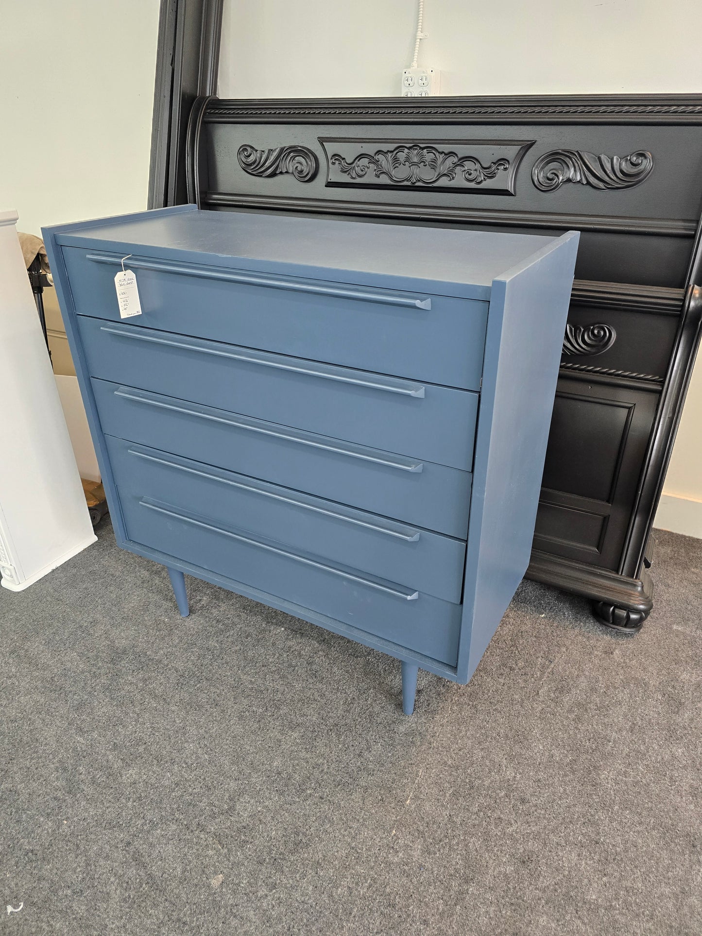 Solid wood MCM dark blue chest