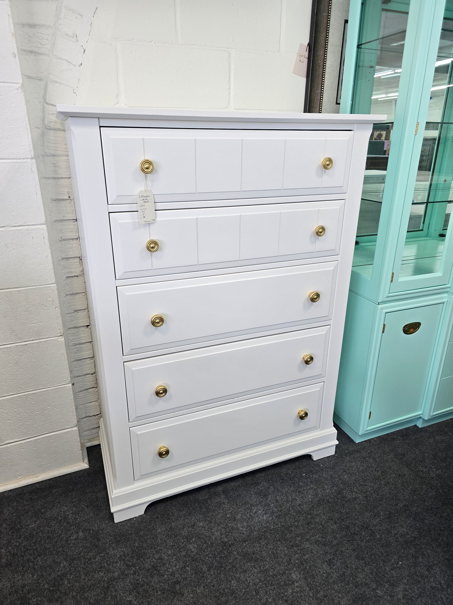 Solid wood white 5 drawers chest