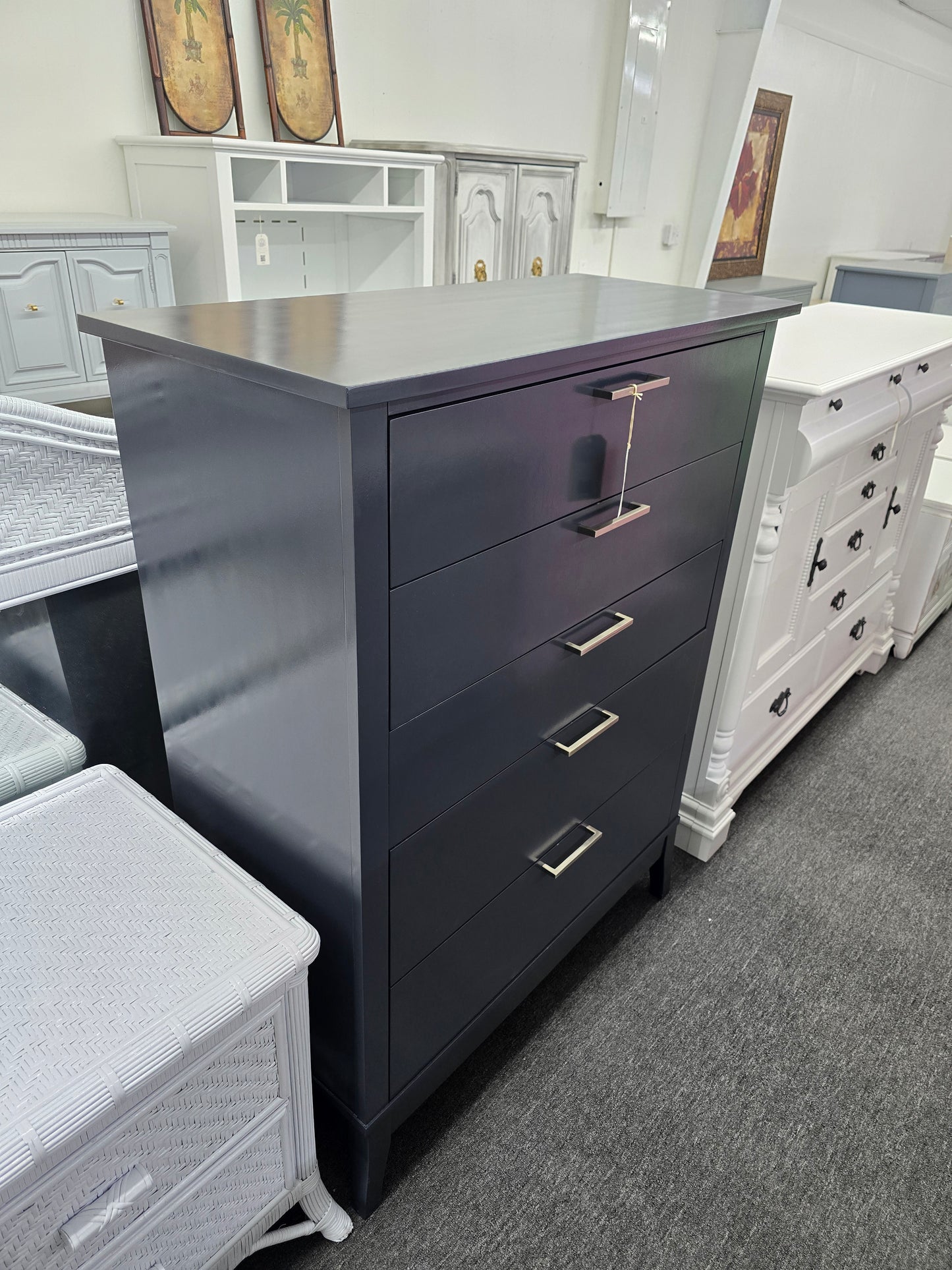 Dark blue 5 drawers lacquer chest