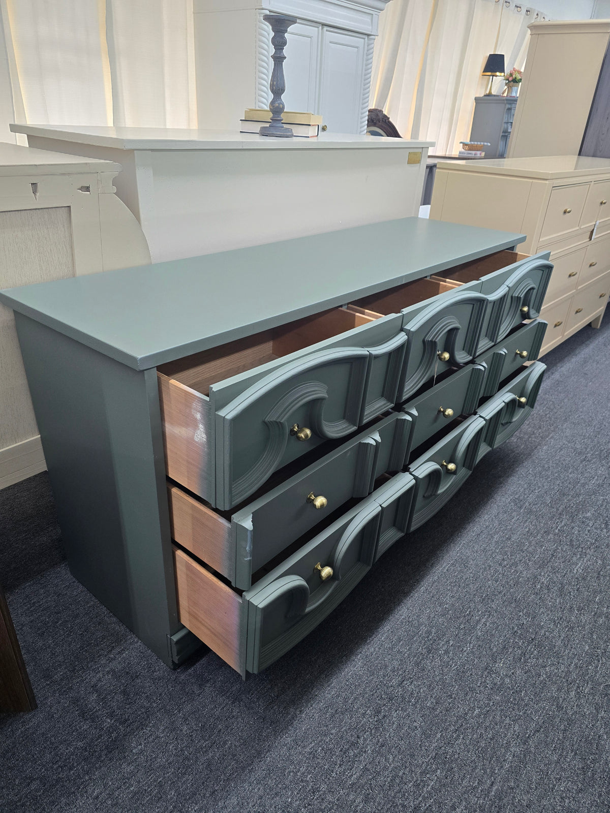 Pewter green vintage long dresser