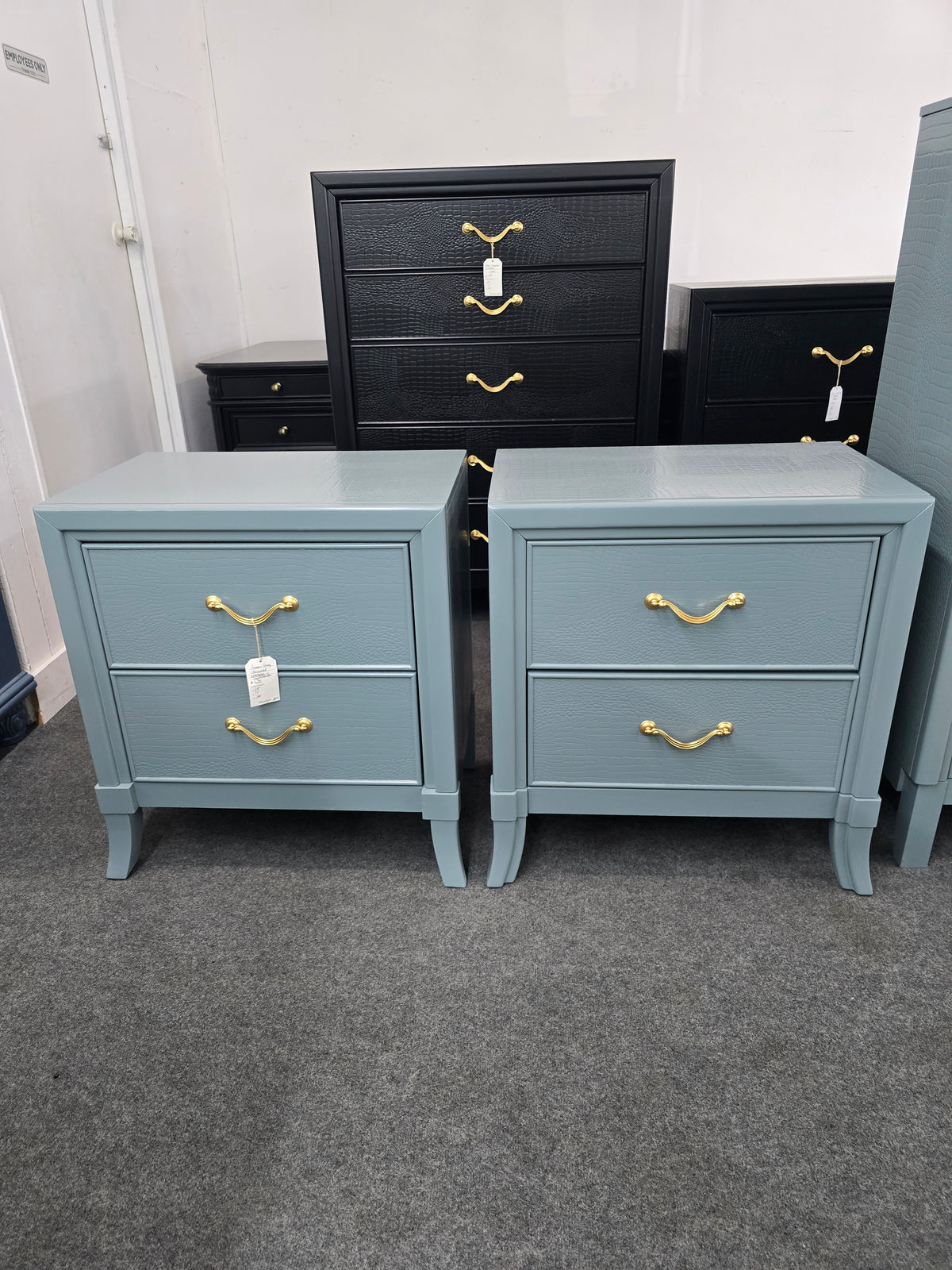 Simons green gray lacquered pair of nightstands