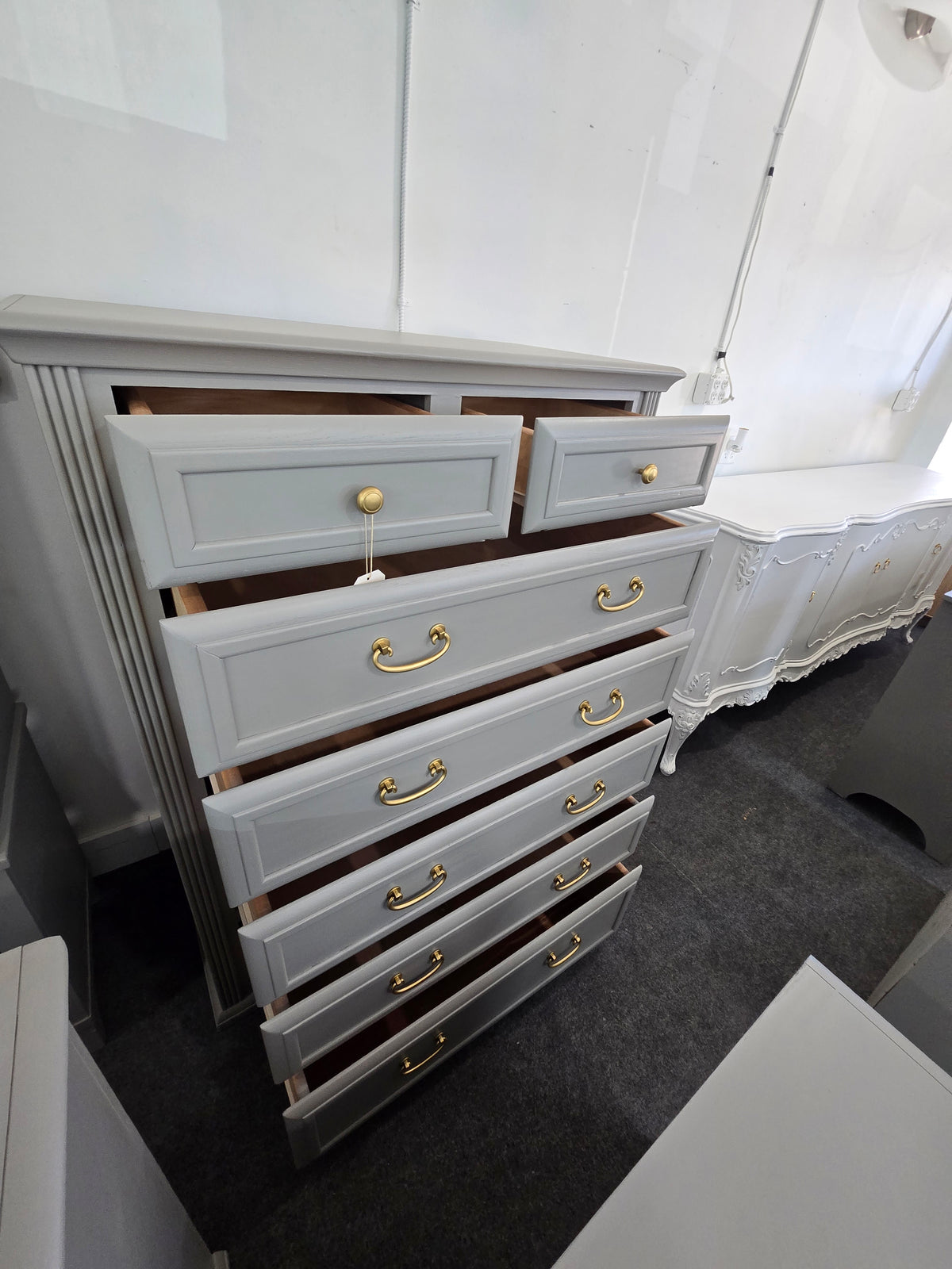 7 drawers tall gray chest