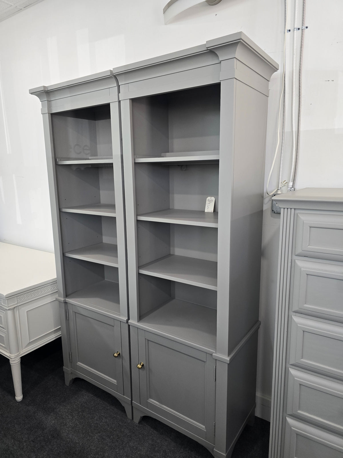 Dark gray pair of bookshelves