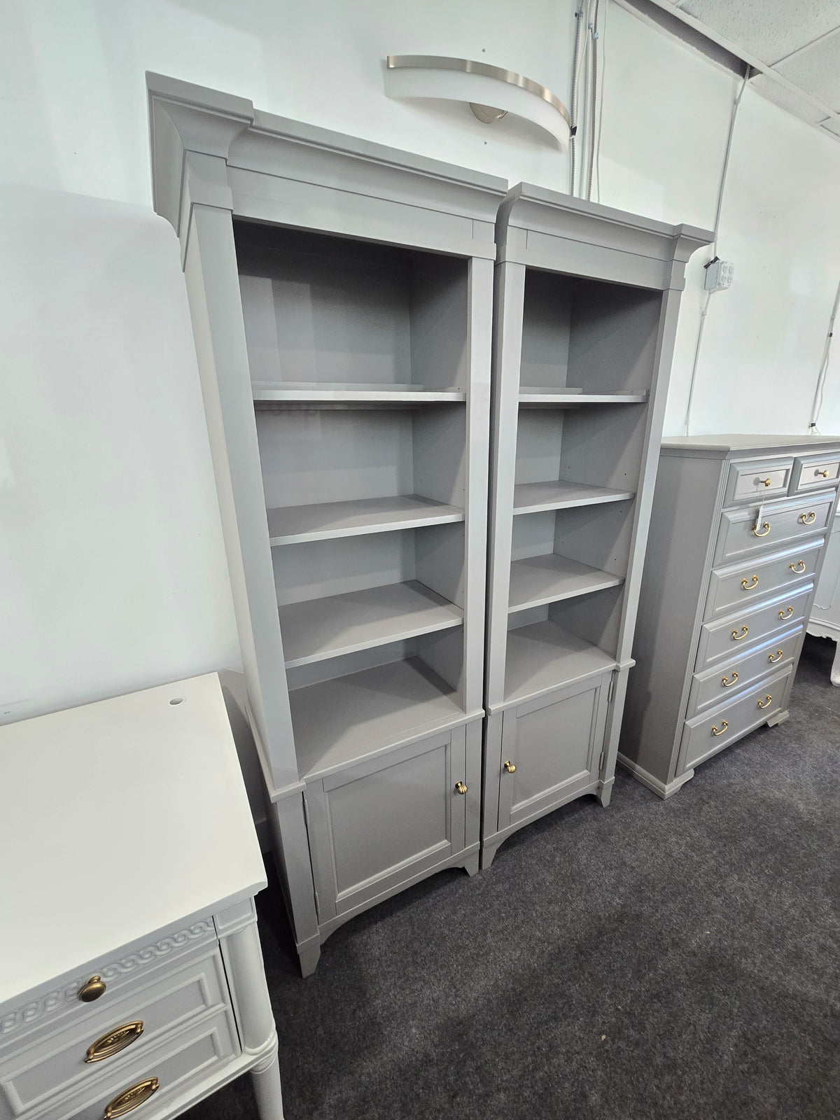 Dark gray pair of bookshelves