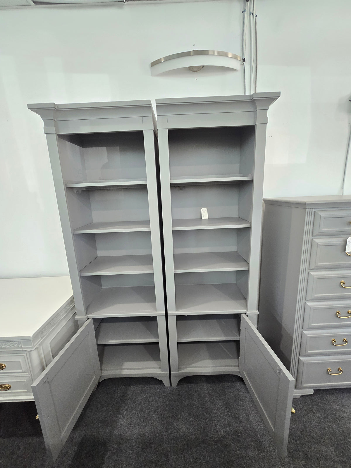 Dark gray pair of bookshelves