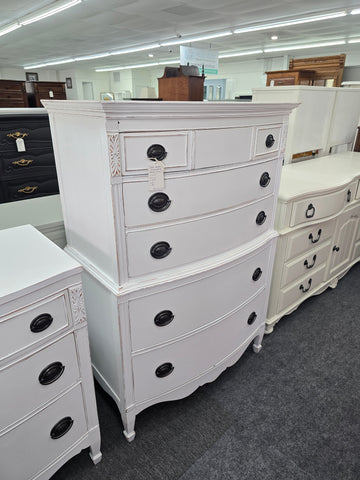 Solid wood bow front white Distressed chest