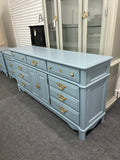 Solid wood blue triple dresser