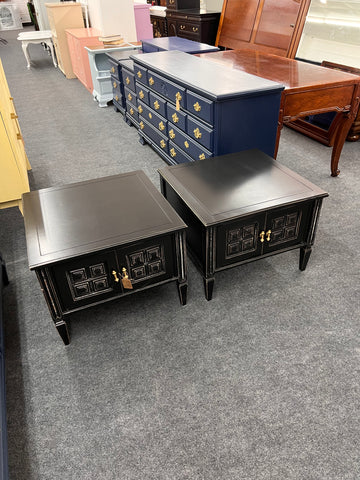 Pair of black distressed end tables