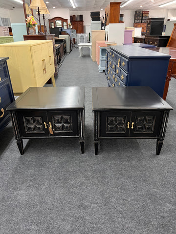 Pair of black distressed end tables