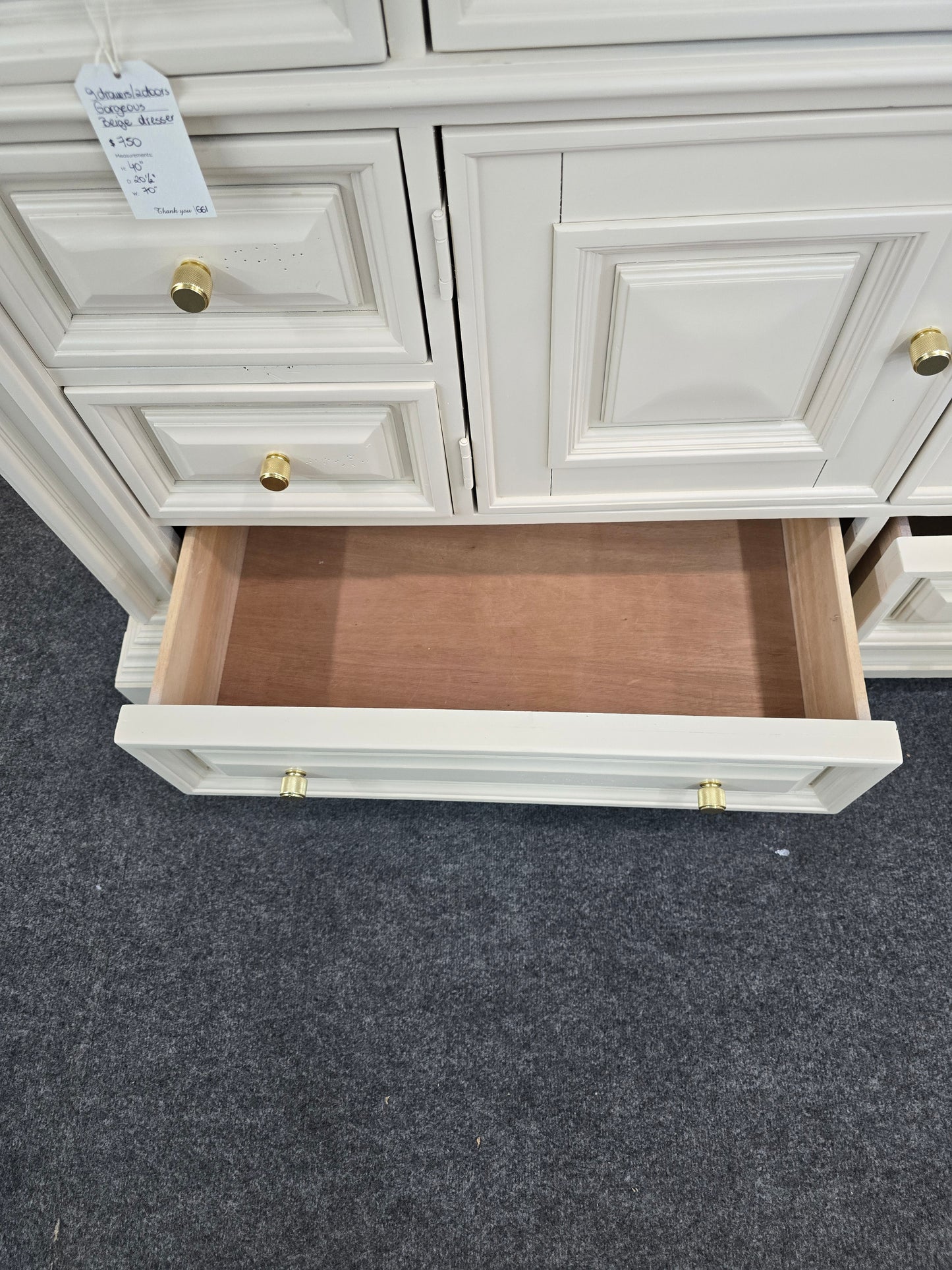 Gorgeous beige 9 drawers 2 doors dresser