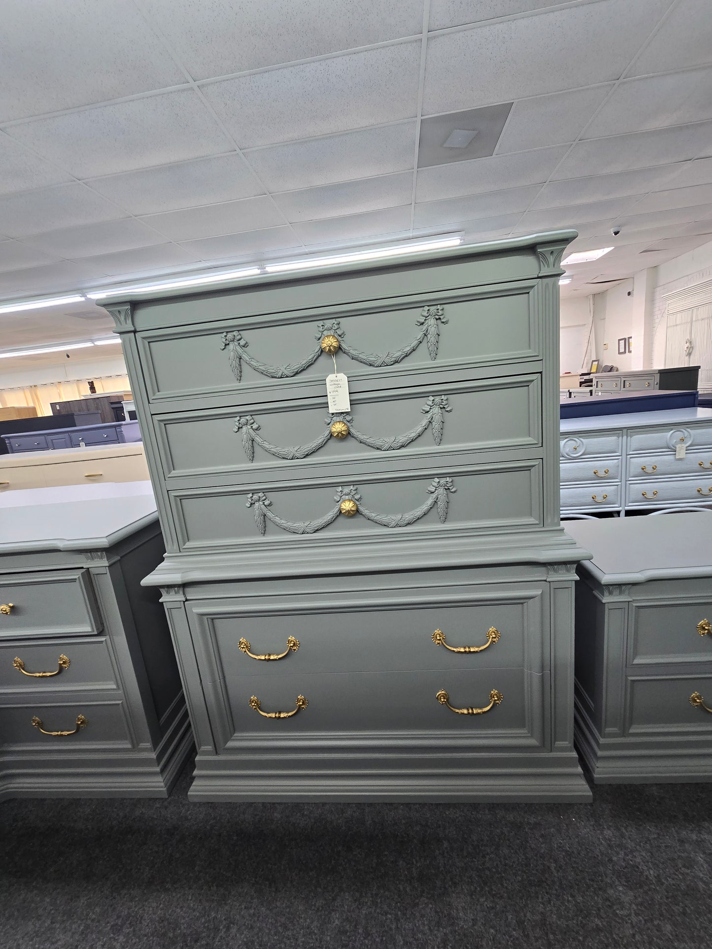 Bassett vintage green gray chest