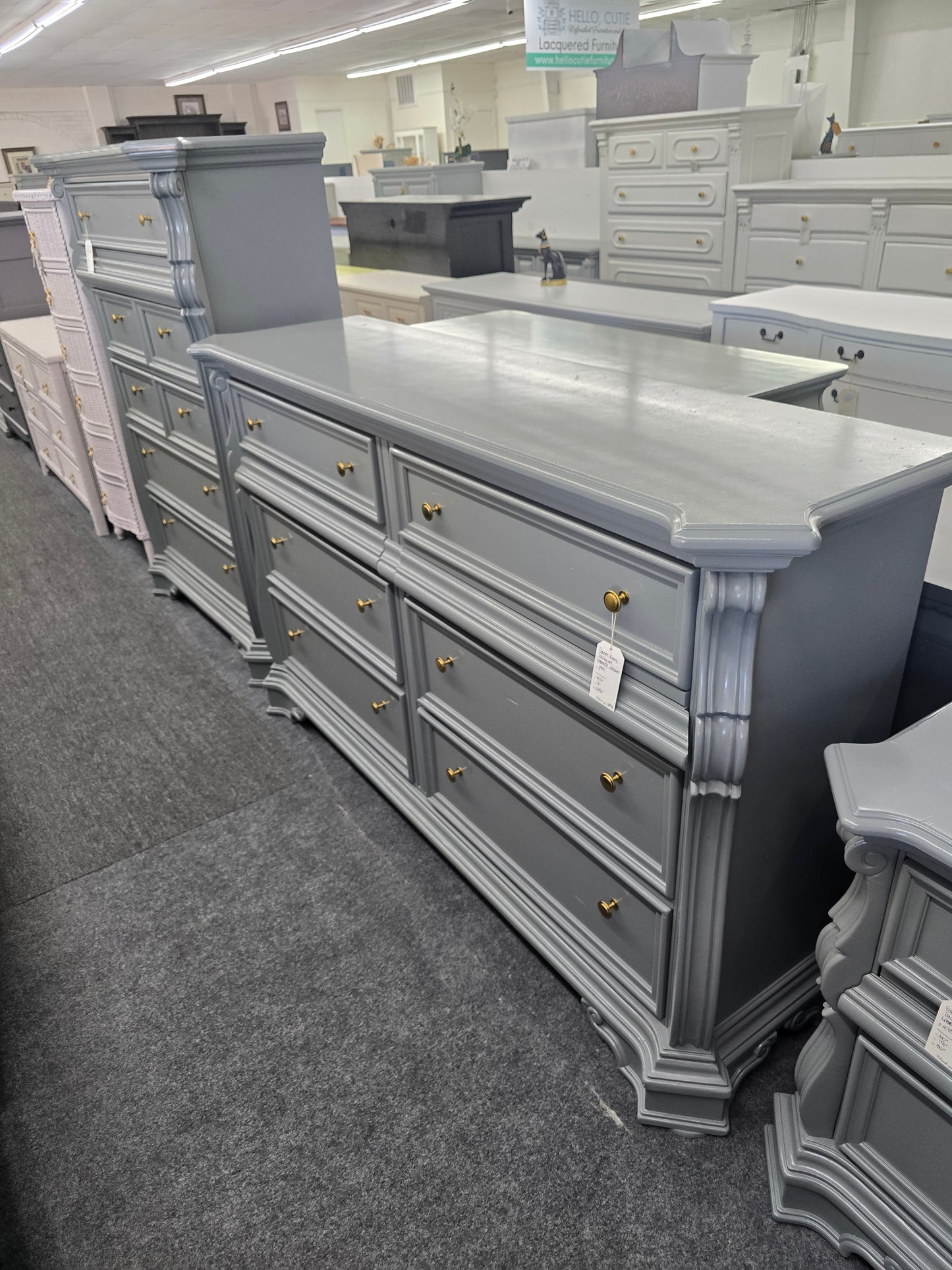 Liberty green gray lacquered dresser