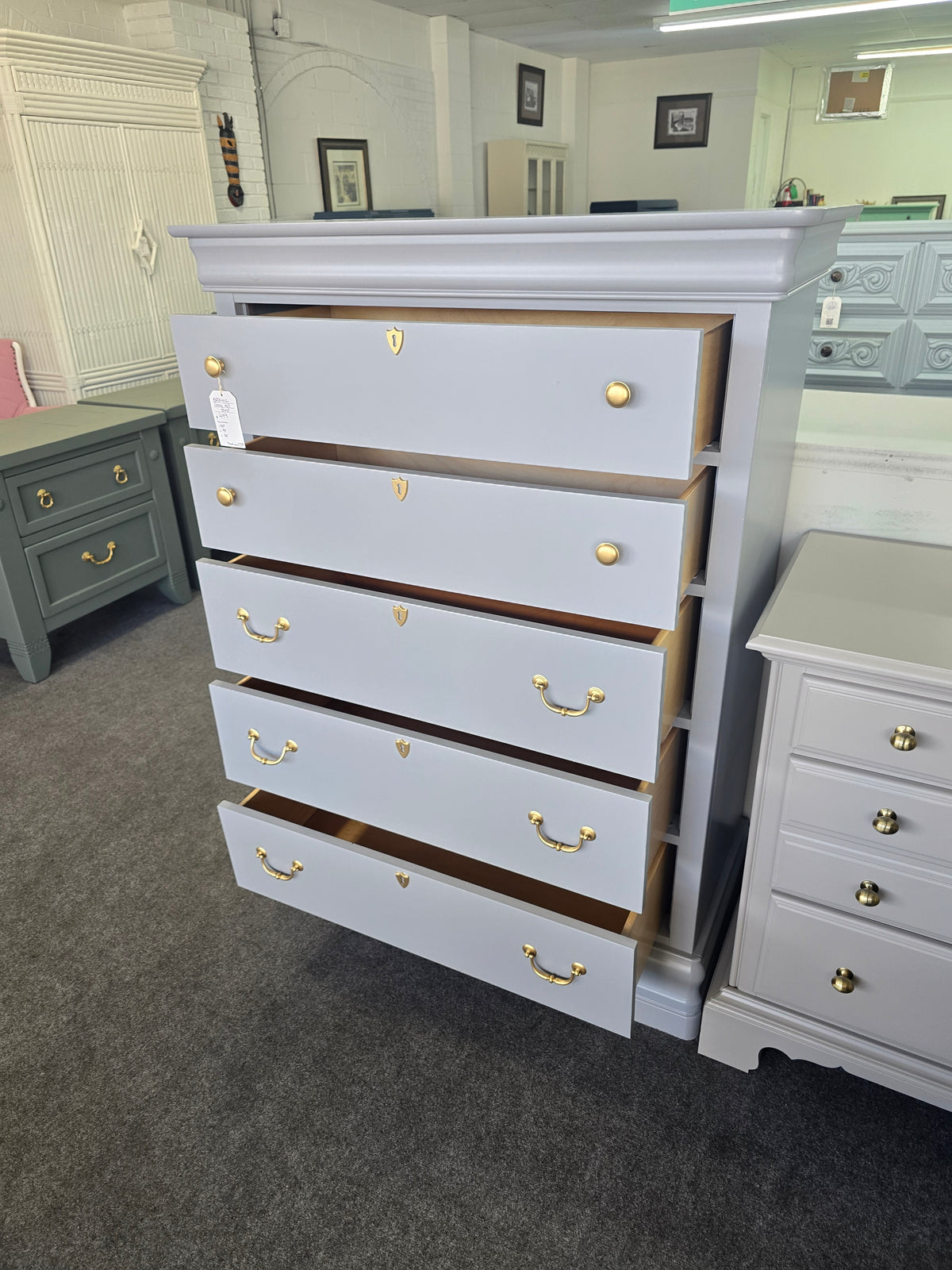Broyhill tall gray chest