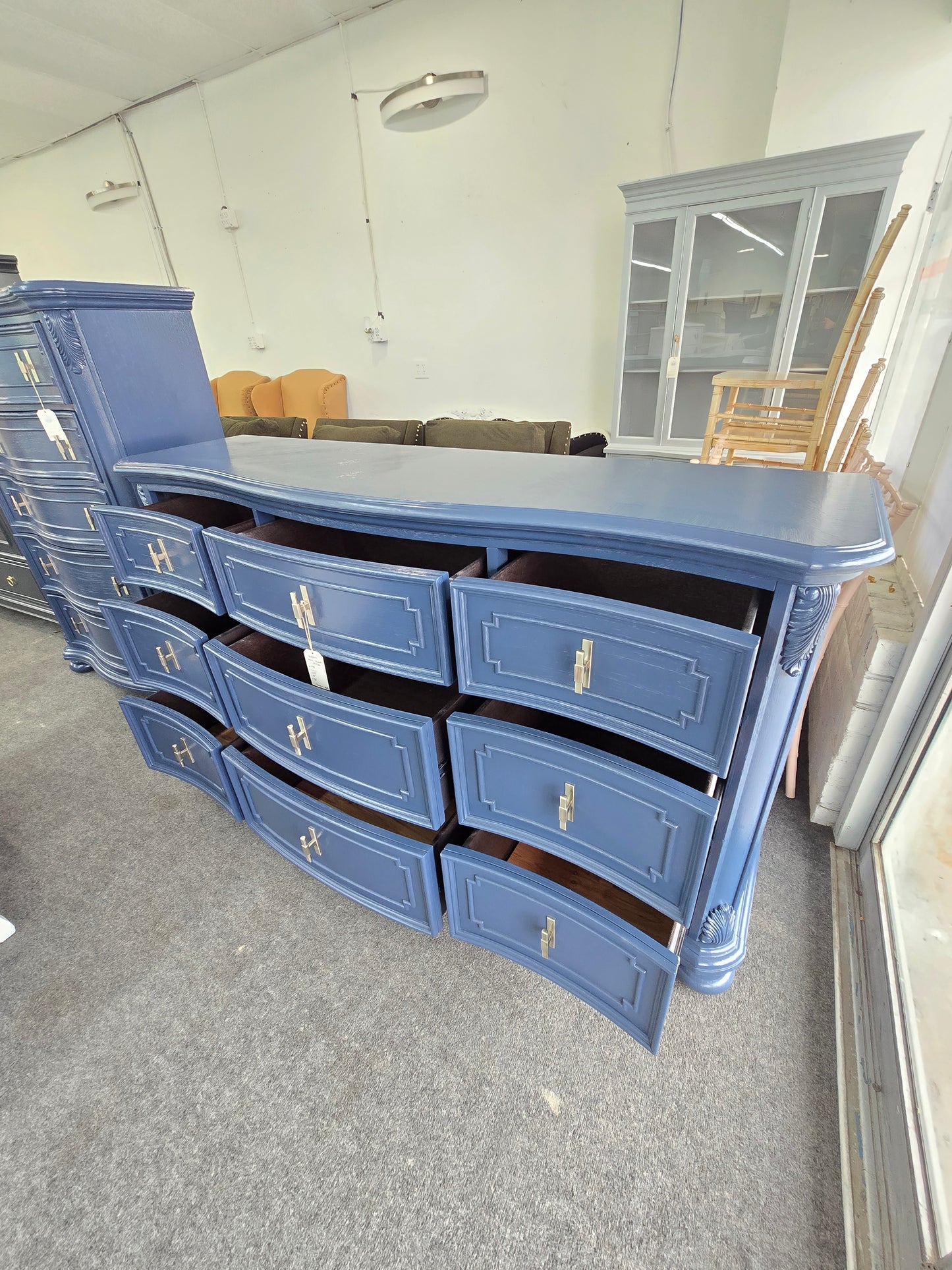 Haverty blue Lacquered curved dresser