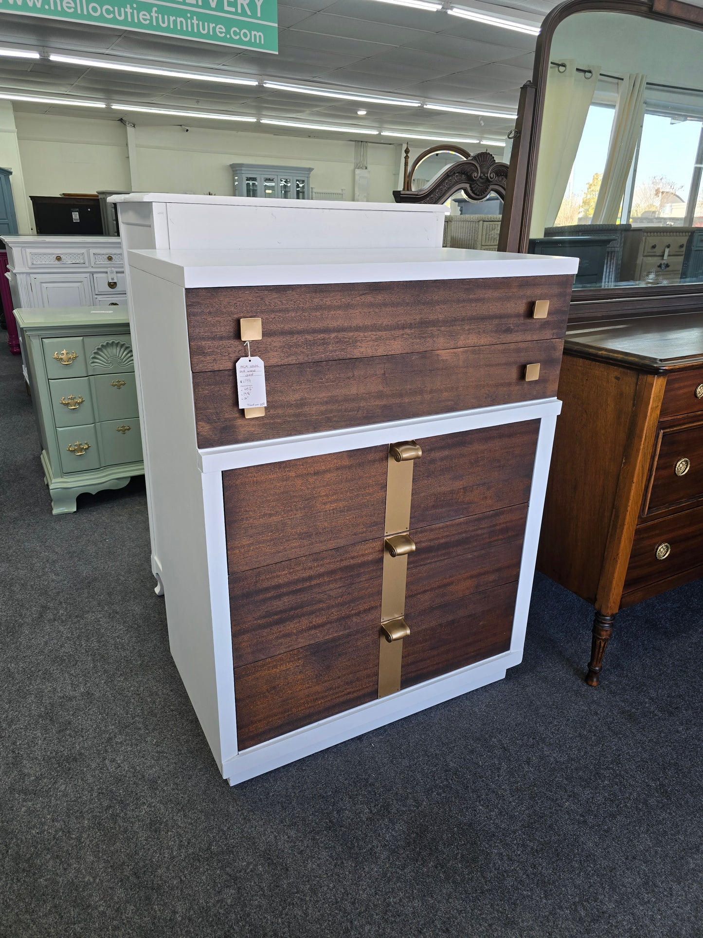 American of Martinsville MCM white/wood chest