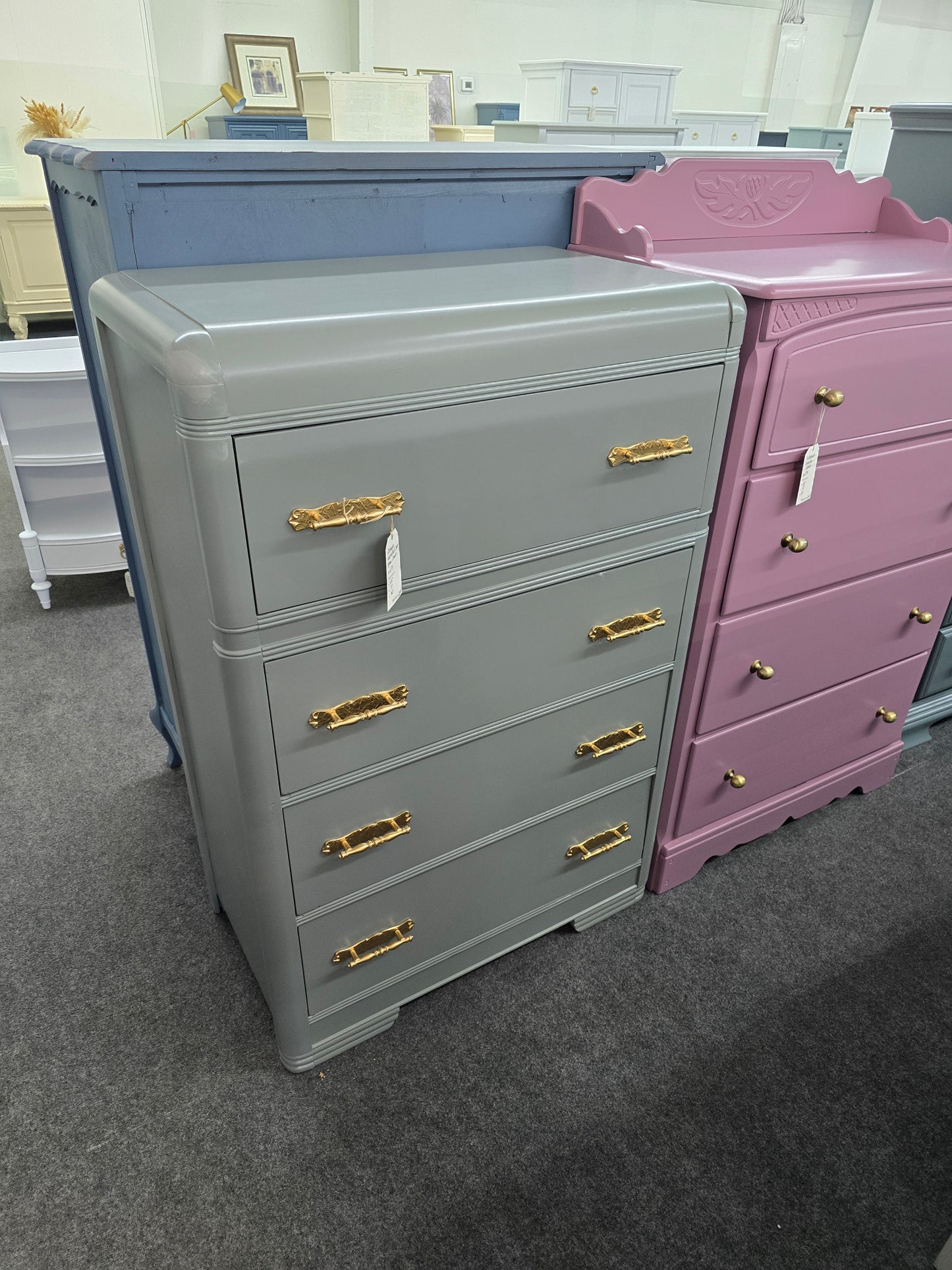 Antique waterfall green gray chest